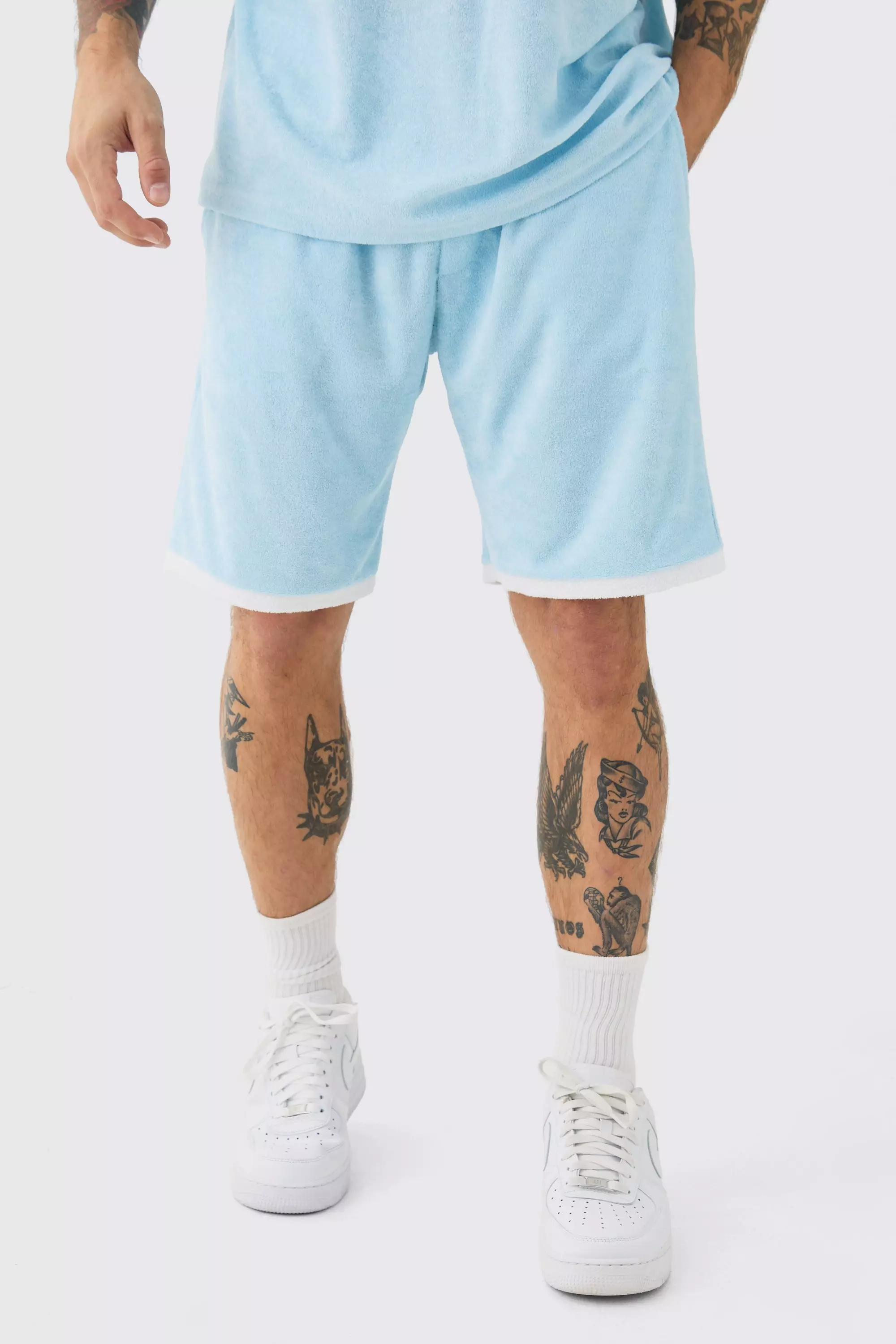 Relaxed Fit Mid Contrast Towelling Shorts Light blue