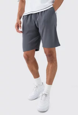 Charcoal Grey Loose Fit Mid Length Heavyweight Ribbed Shorts