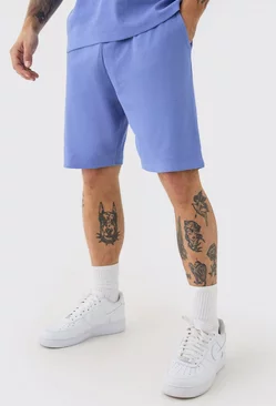 Loose Fit Mid Length Heavyweight Ribbed Shorts Blue