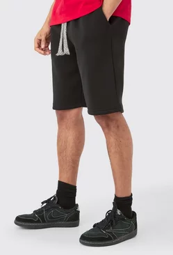 Relaxed Fit Long Length Chunky Drawcord Shorts Black