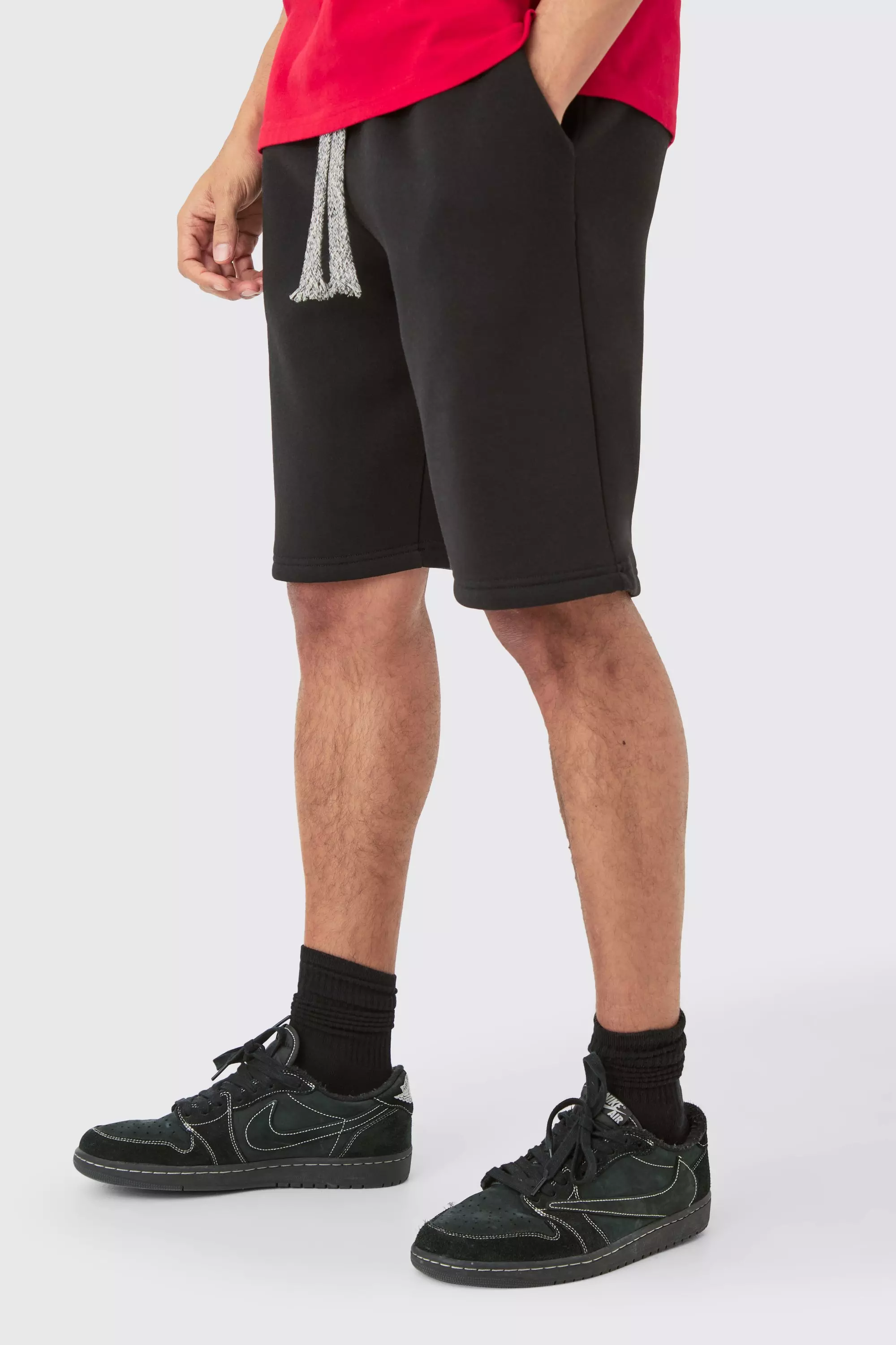 Relaxed Fit Long Length Chunky Drawcord Shorts Black