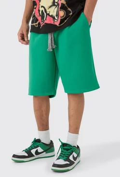 Relaxed Fit Long Length Chunky Drawcord Shorts Green