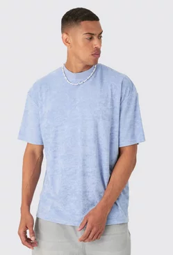 Dusty-blue Blue Oversized Extended Neck Towelling T-shirt