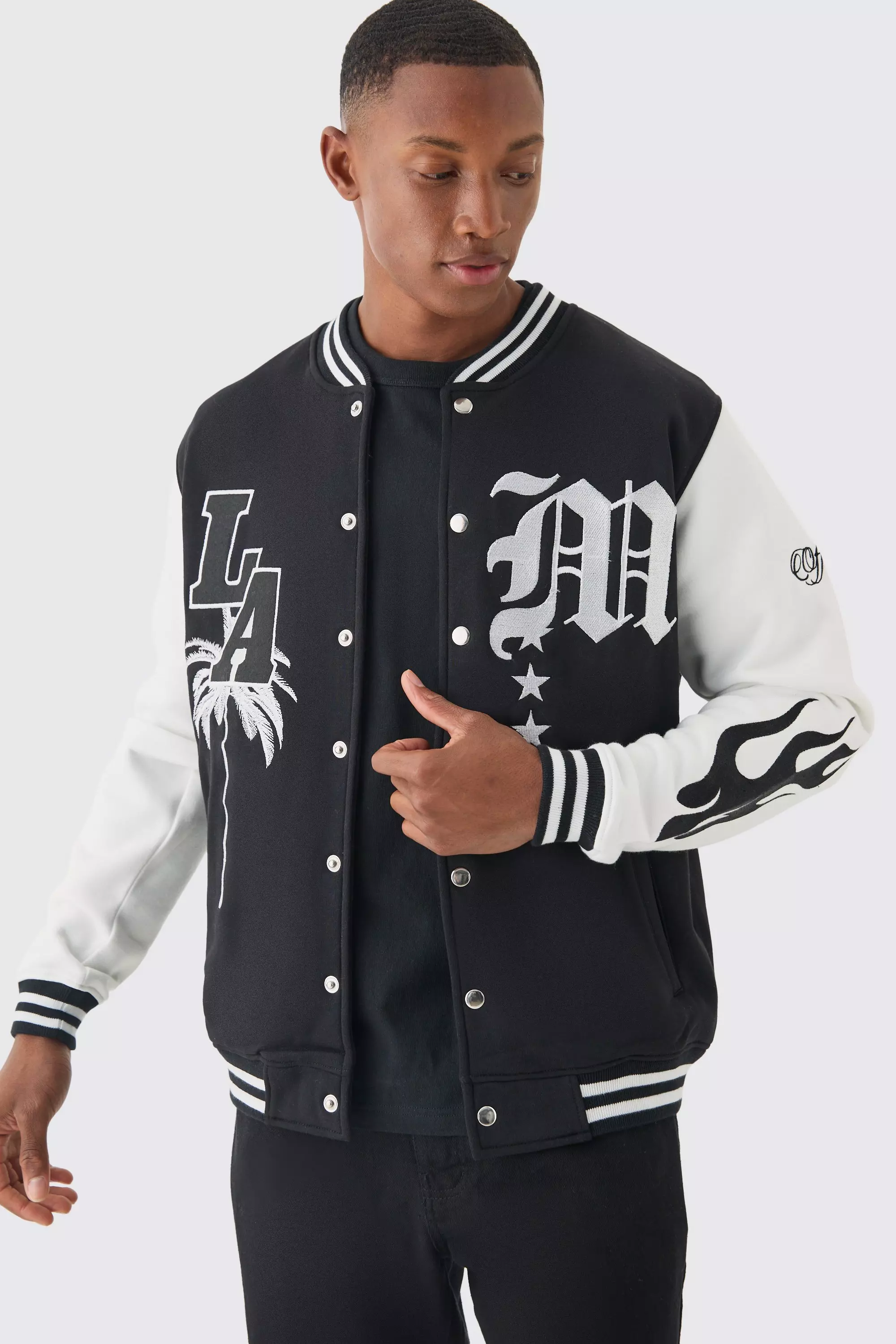 La Badge Jersey Varsity Bomber Jacket Black