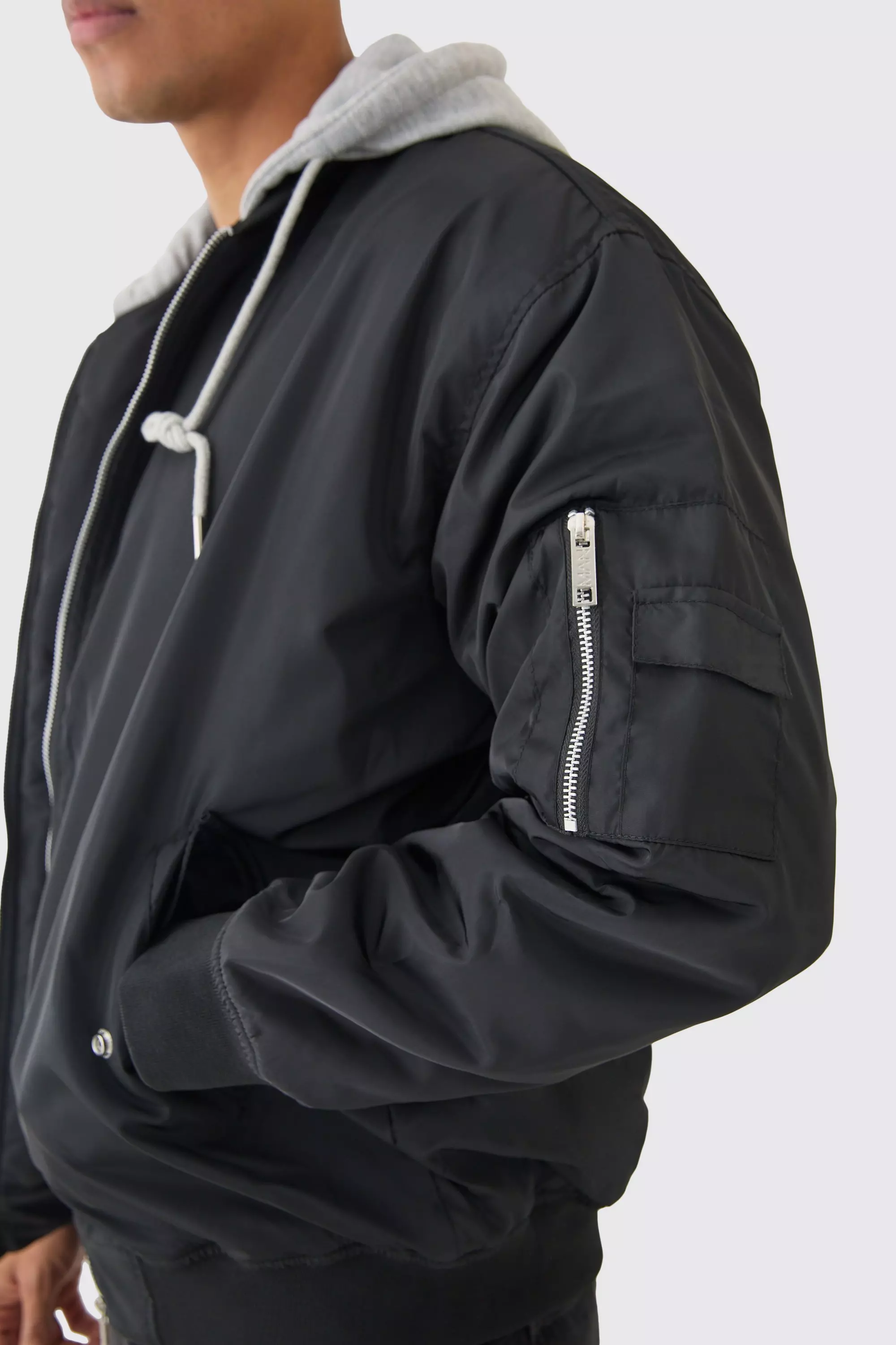 Oversized bomber jacket with hood online