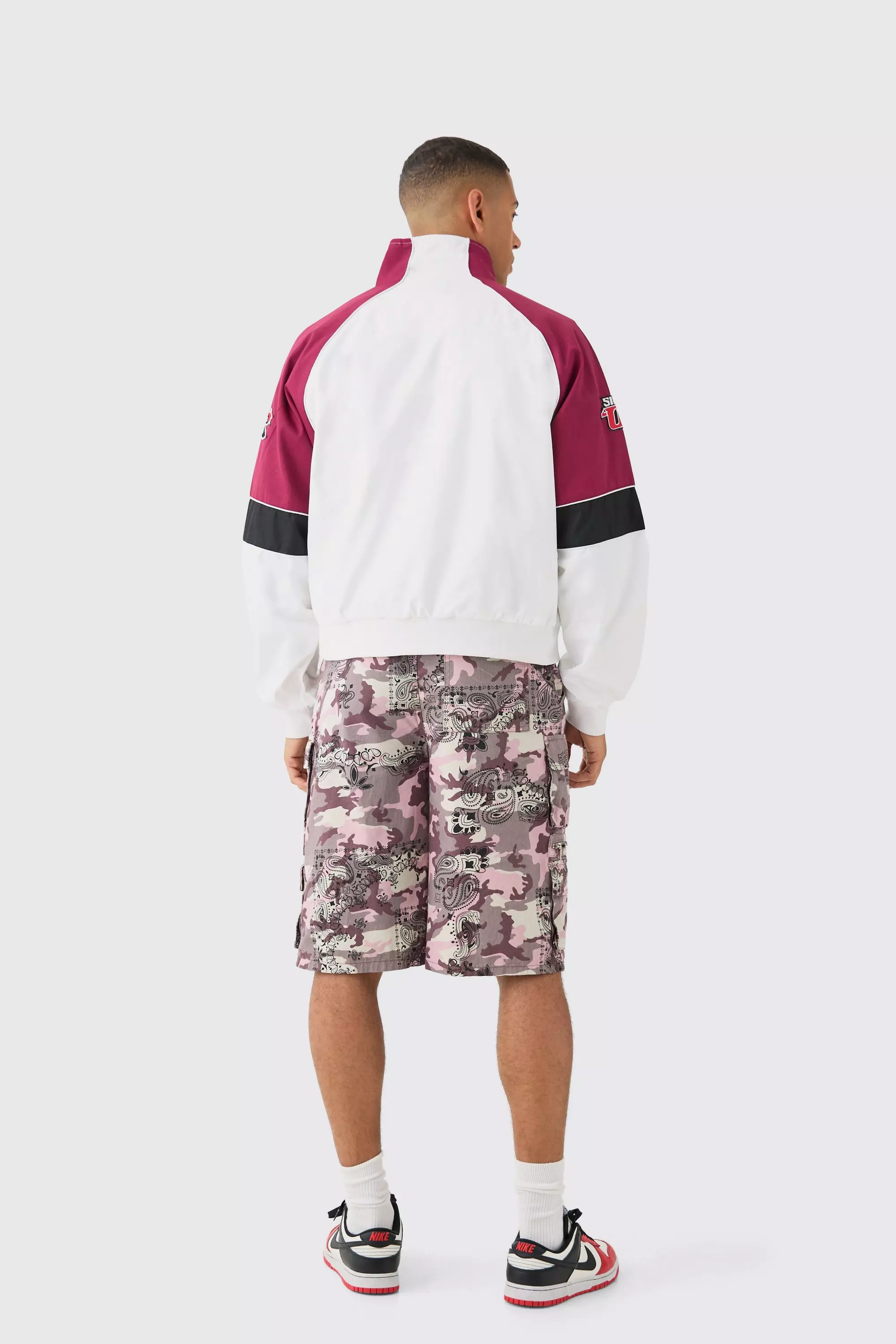 Boxy Colour Block Twill Moto Jacket In Ecru alternative image