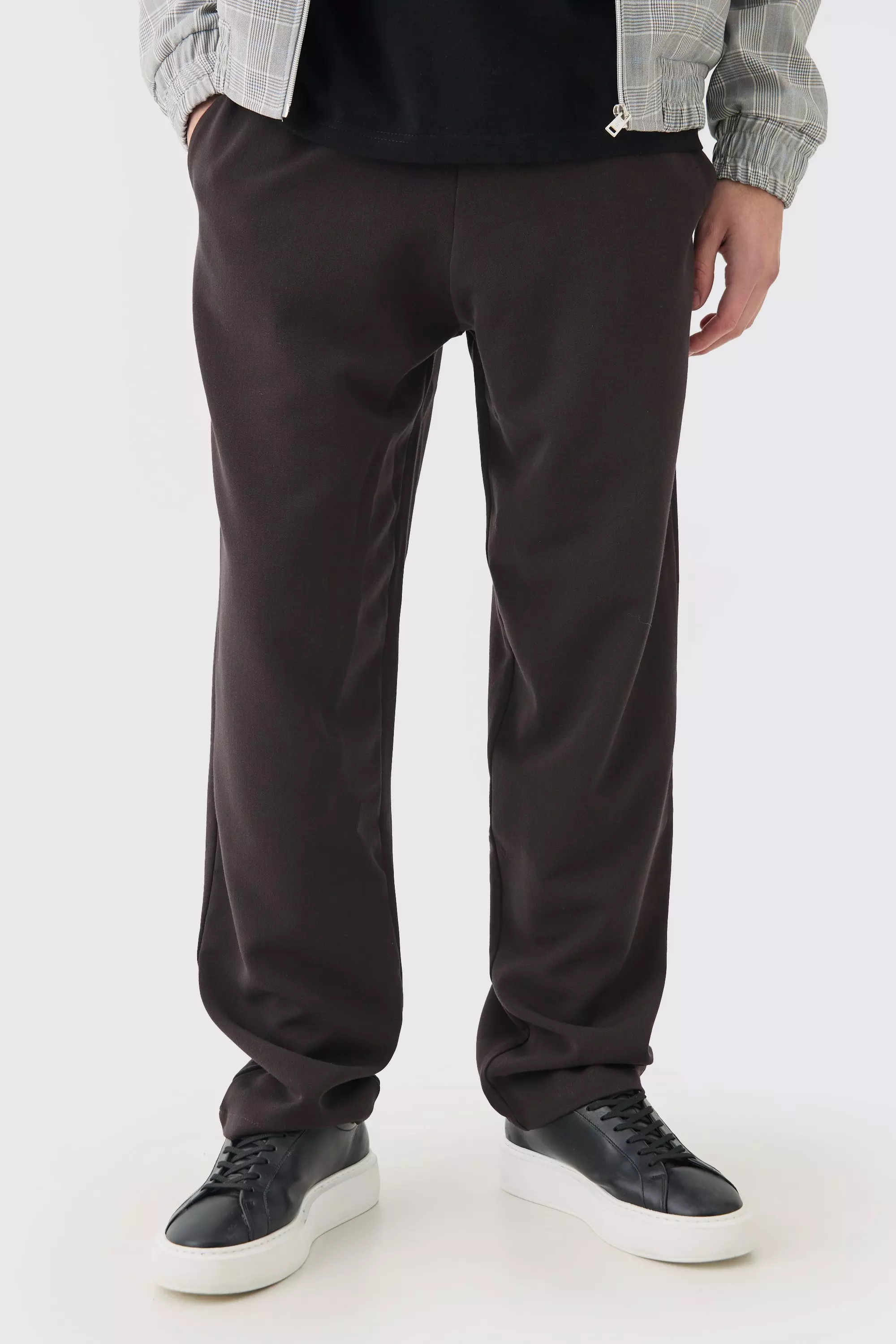 Chocolate Brown Drawcord Waist Straight Pants