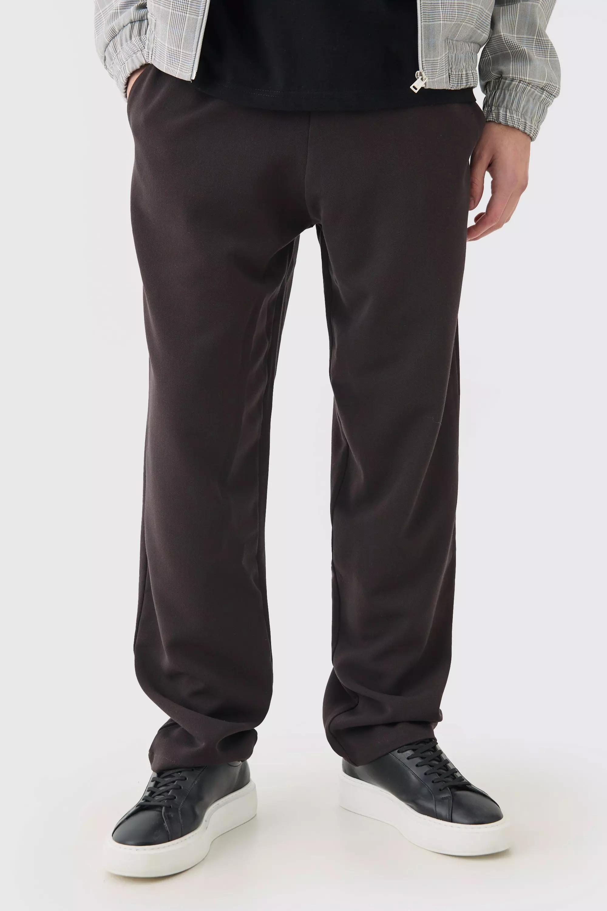 Chocolate Brown Drawcord Waist Straight Trousers