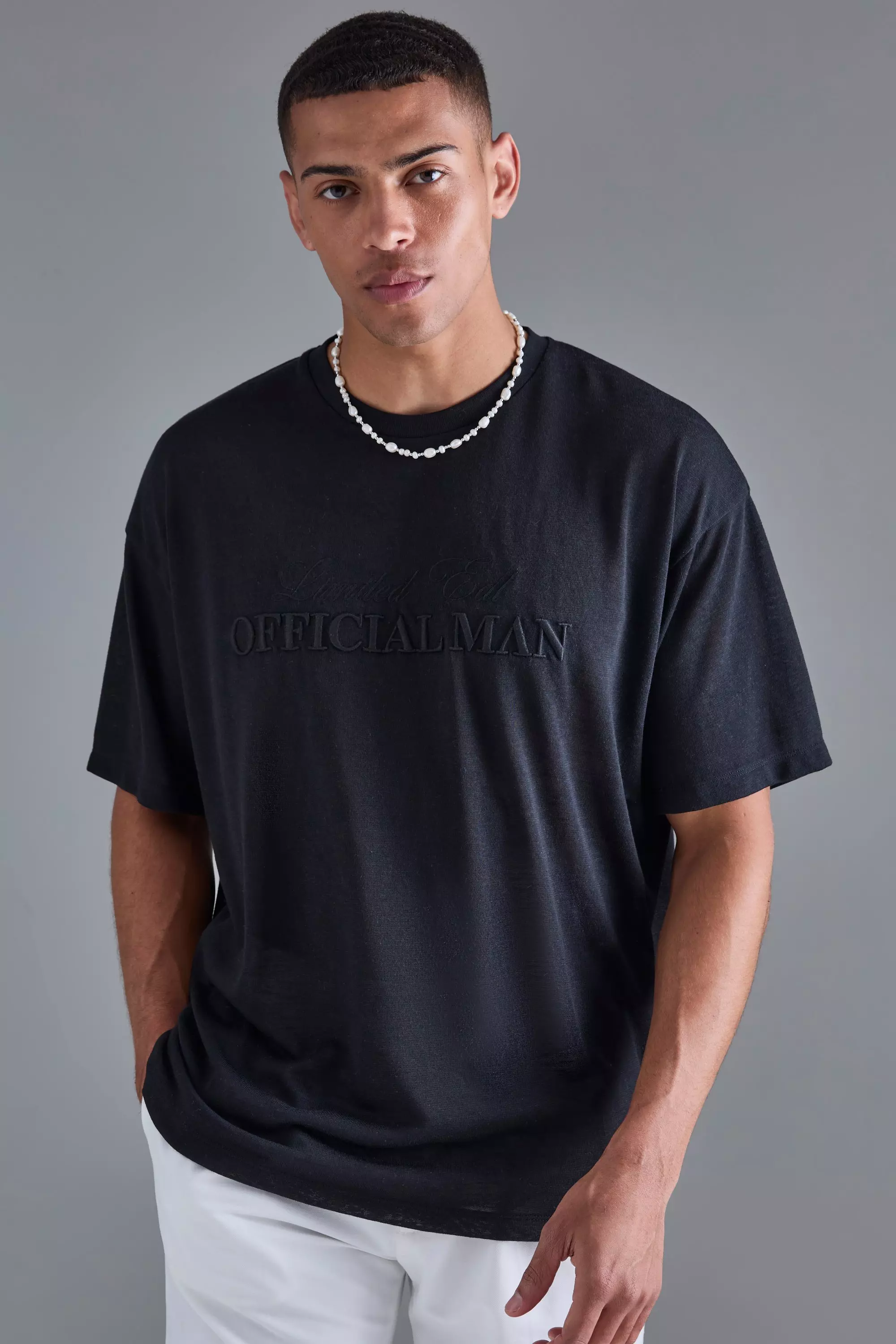 Overszied Limited 3d Embroidered Burnout Mesh T-shirt Black
