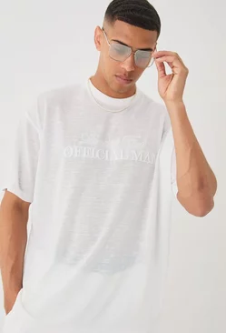 Overszied Limited 3d Embroidered Burnout Mesh T-shirt White