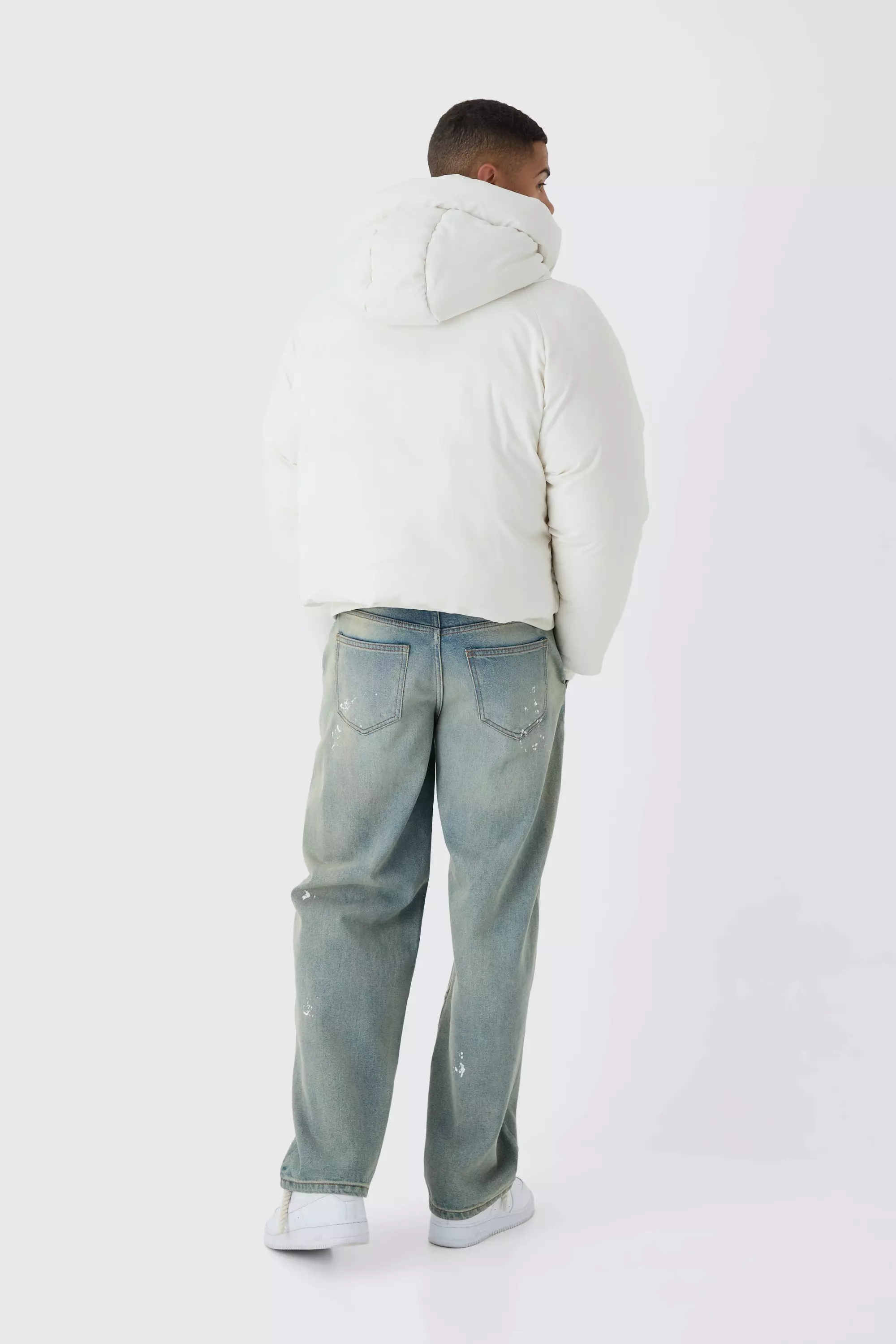 Boxy Raglan Hooded Puffer Coat In Ecru alternative image