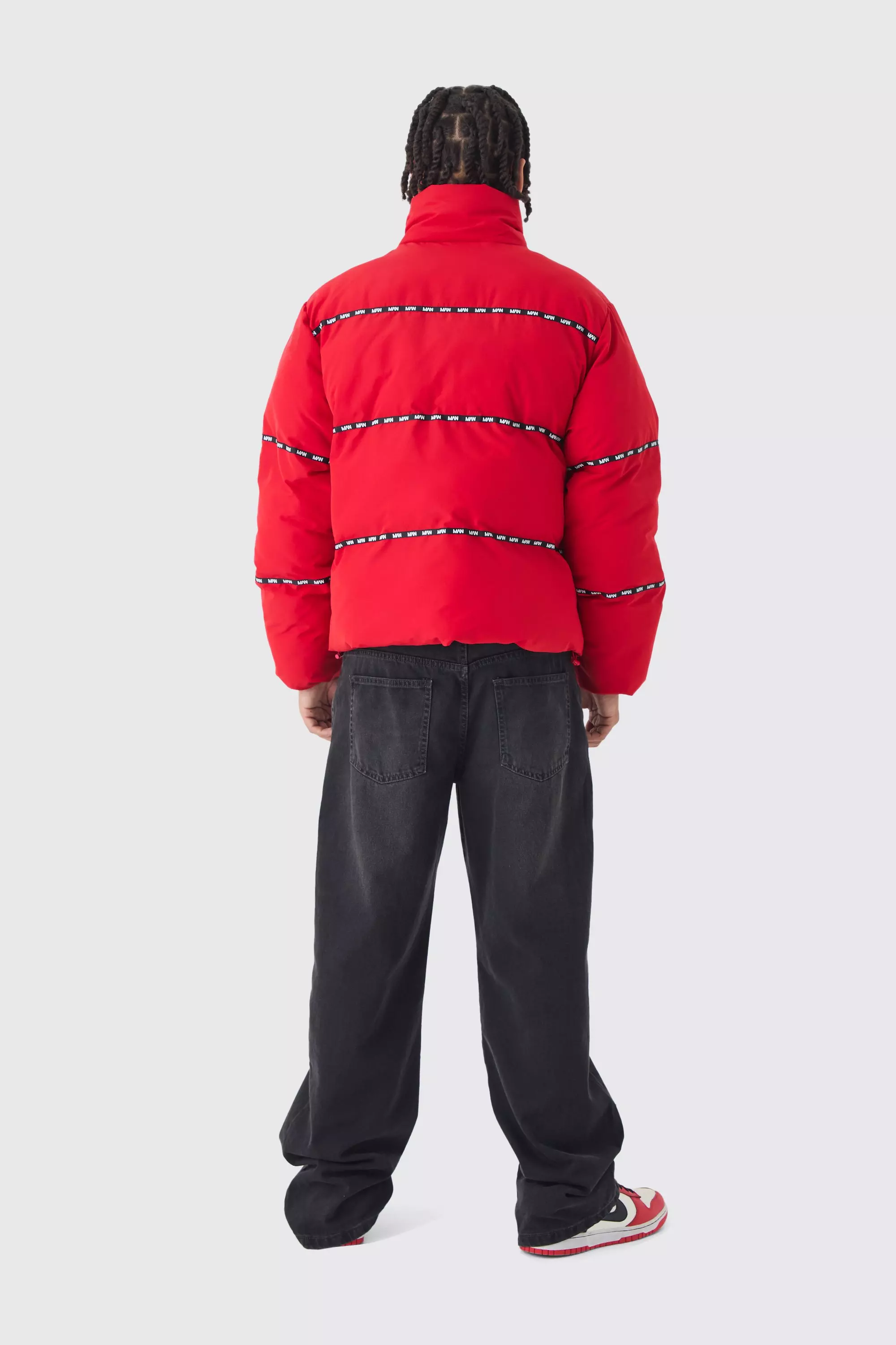 Man Tape Funnel Neck Puffer Coat In Red alternative image
