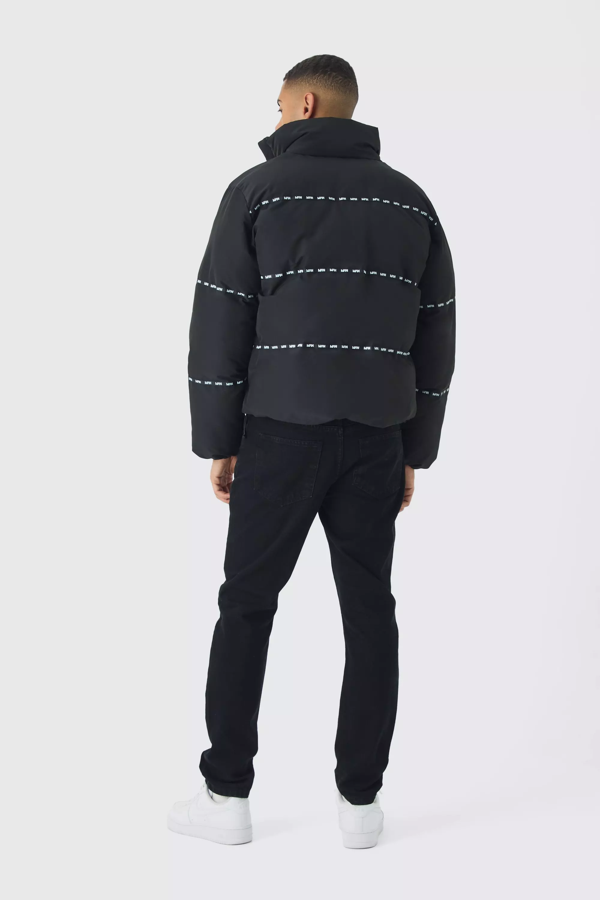 Man Tape Funnel Neck Puffer Coat In Black alternative image