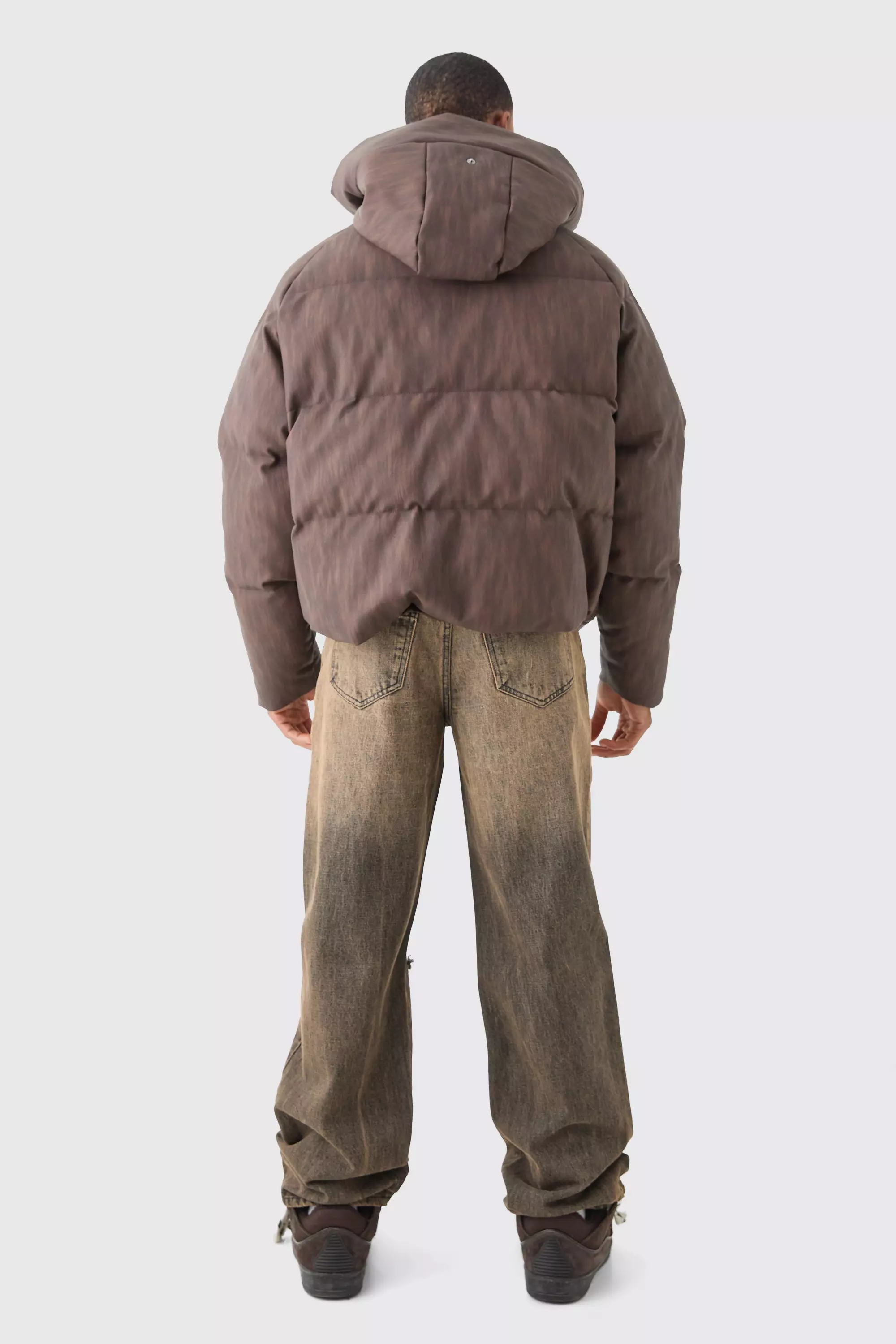 Kastiger Oversize PU-Steppmantel mit Kapuze, Brown alternatives Bild