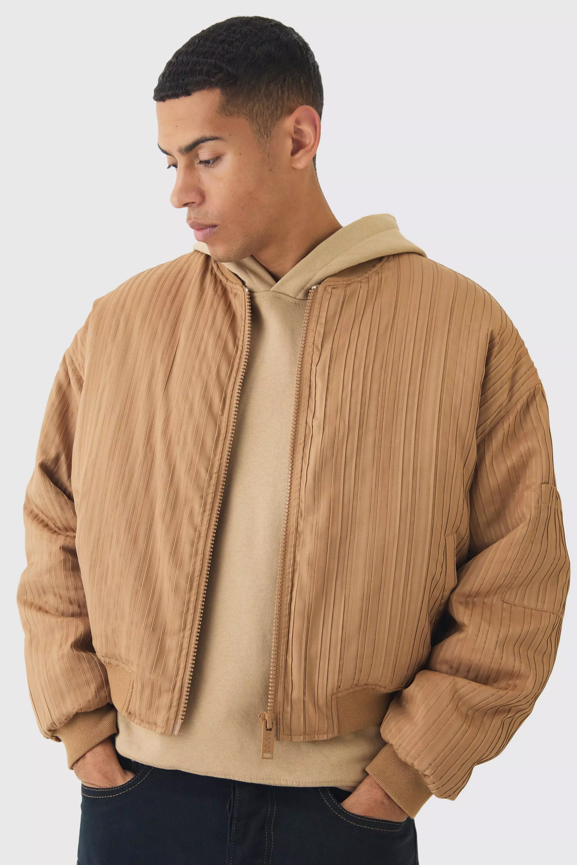 Pleated Bomber Jacket In Camel alternative image