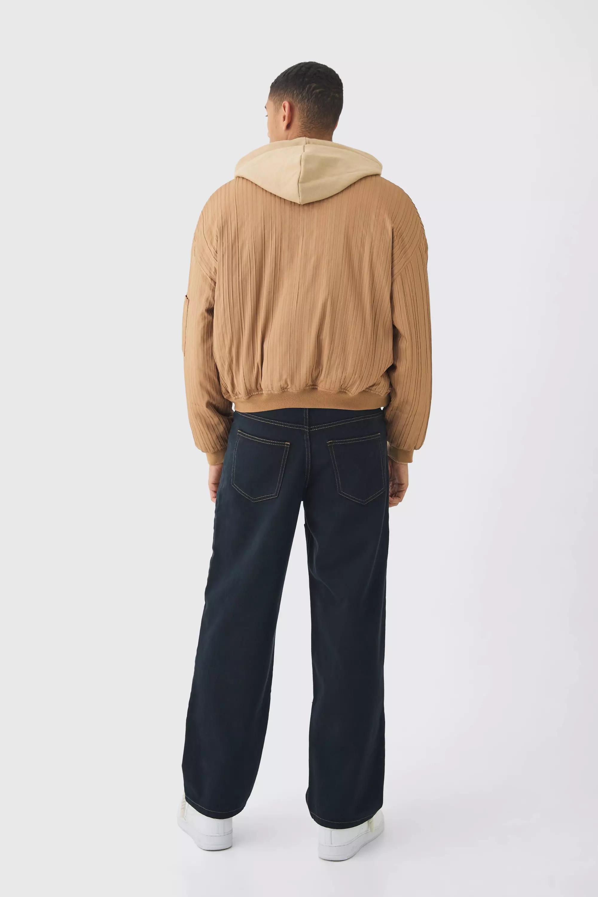 Pleated Bomber Jacket In Camel alternative image