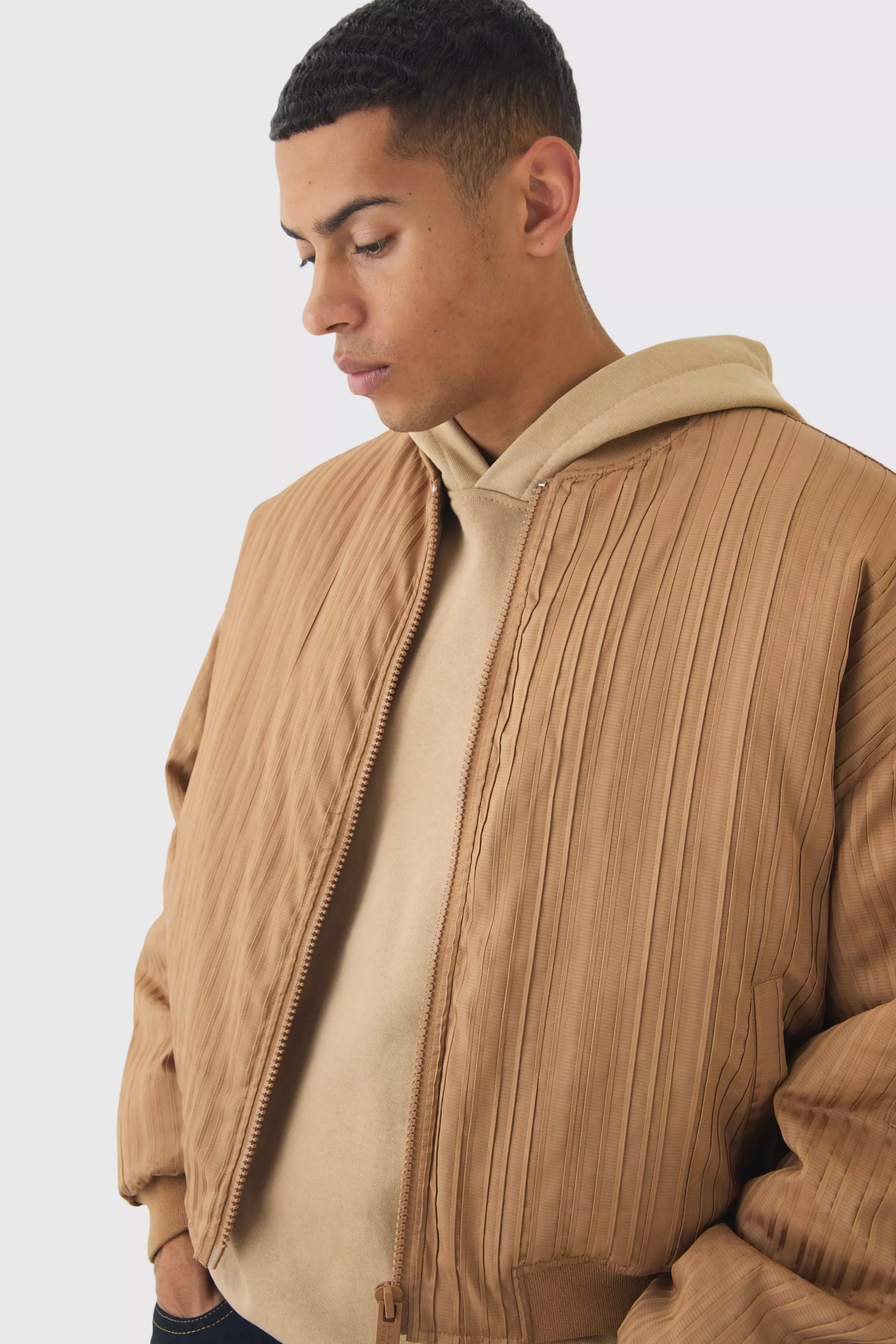 Pleated Bomber Jacket In Camel alternative image