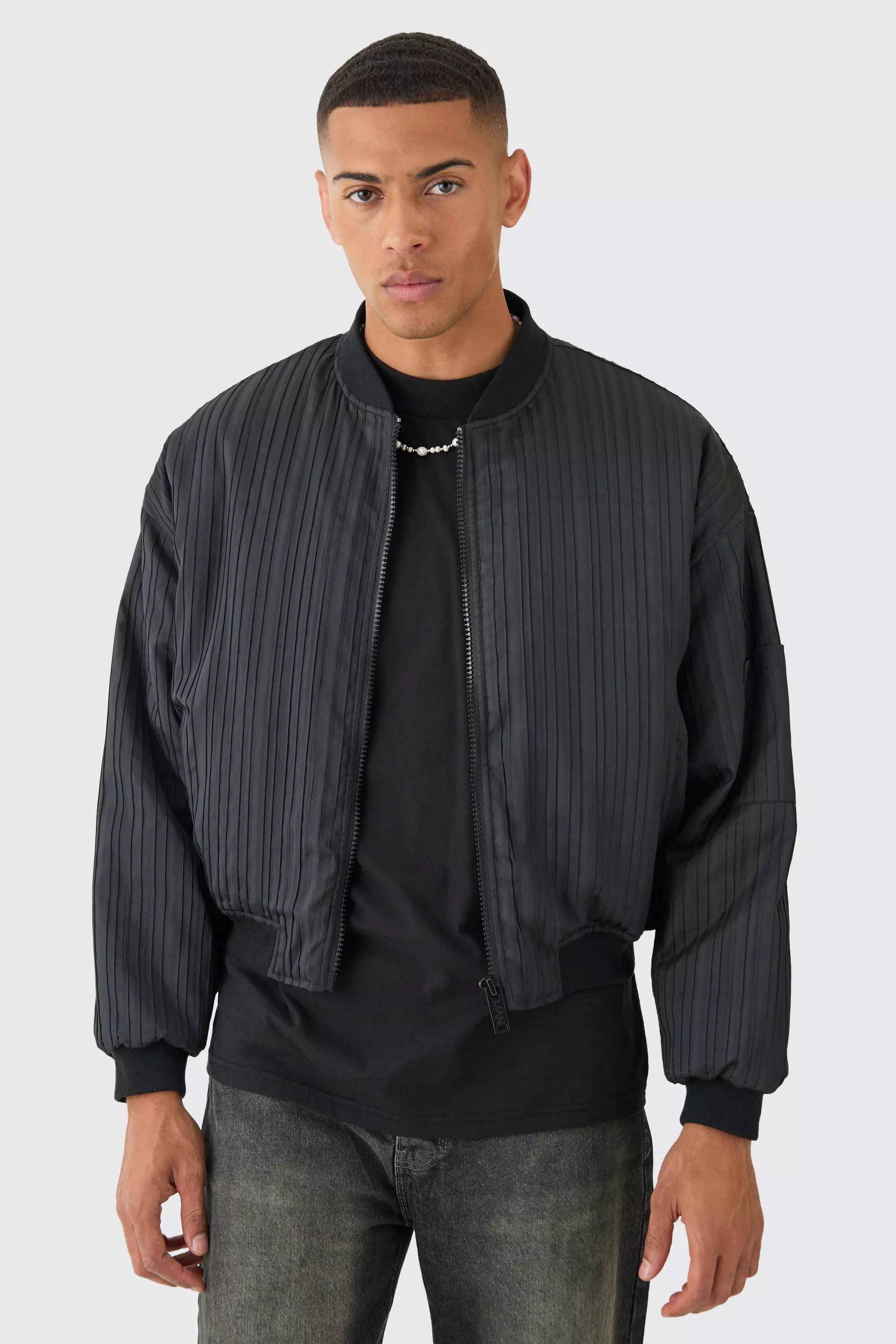Pleated Bomber Jacket In Black alternative image