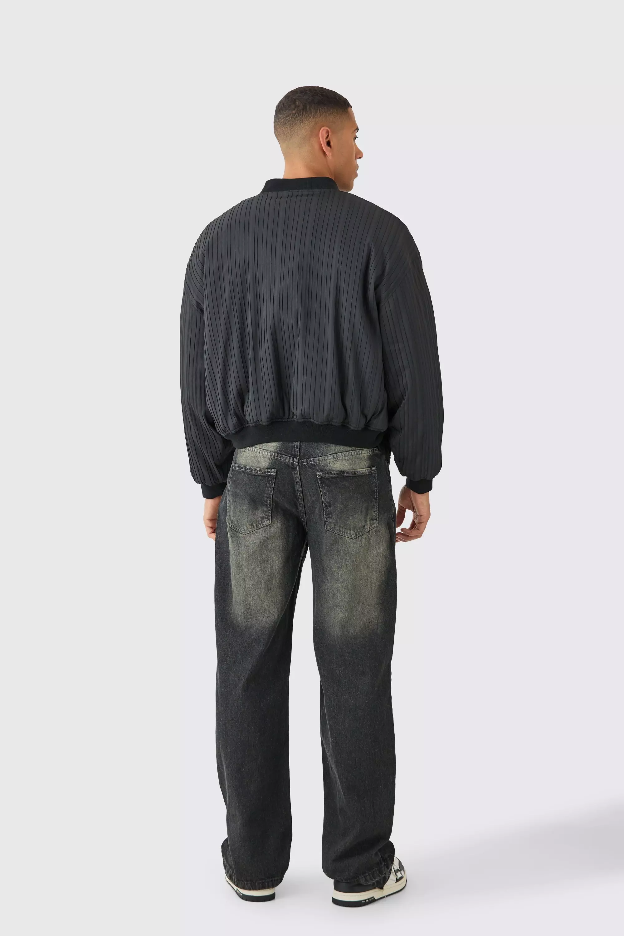 Pleated Bomber Jacket In Black alternative image