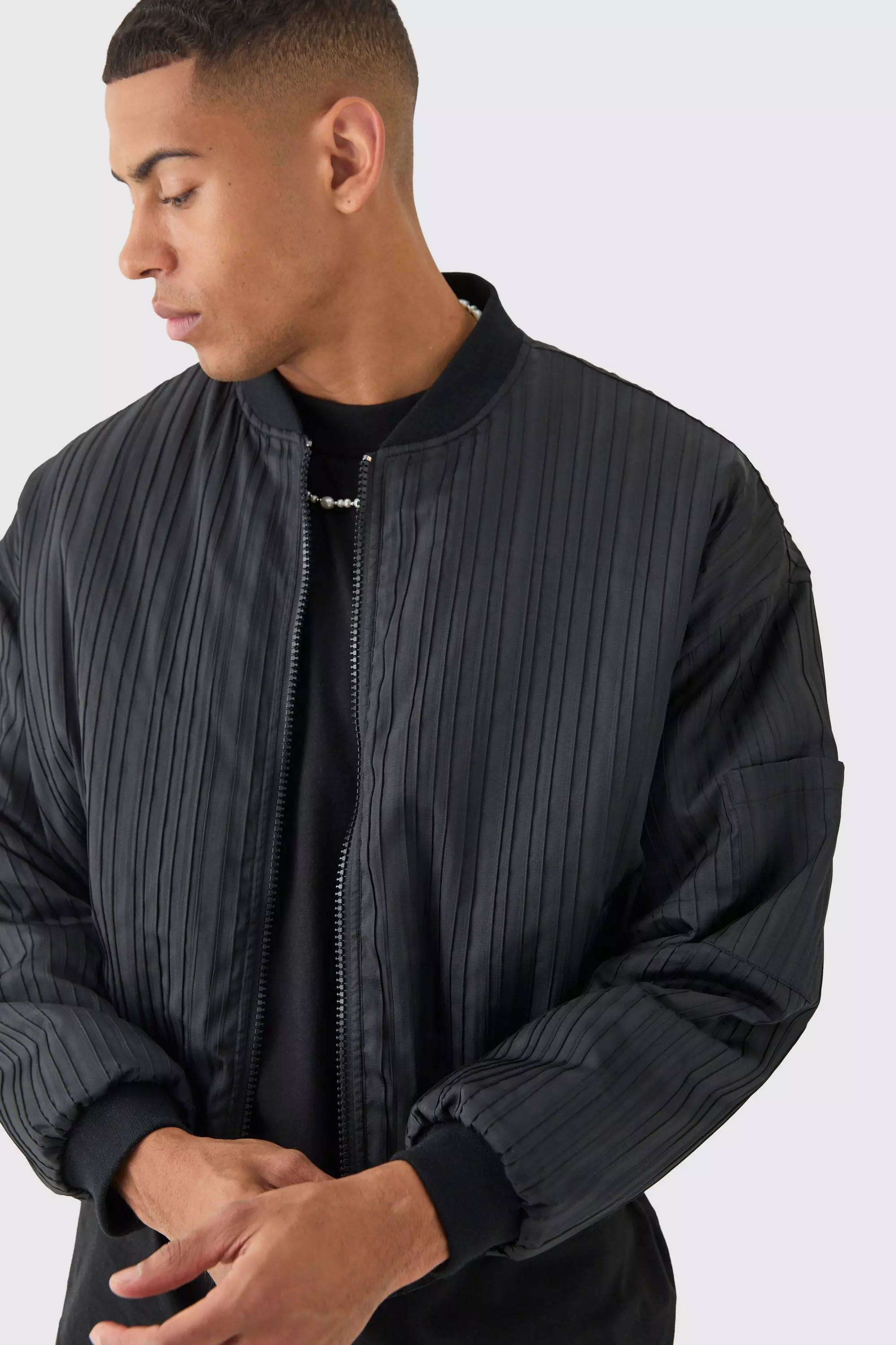 Pleated Bomber Jacket In Black alternative image