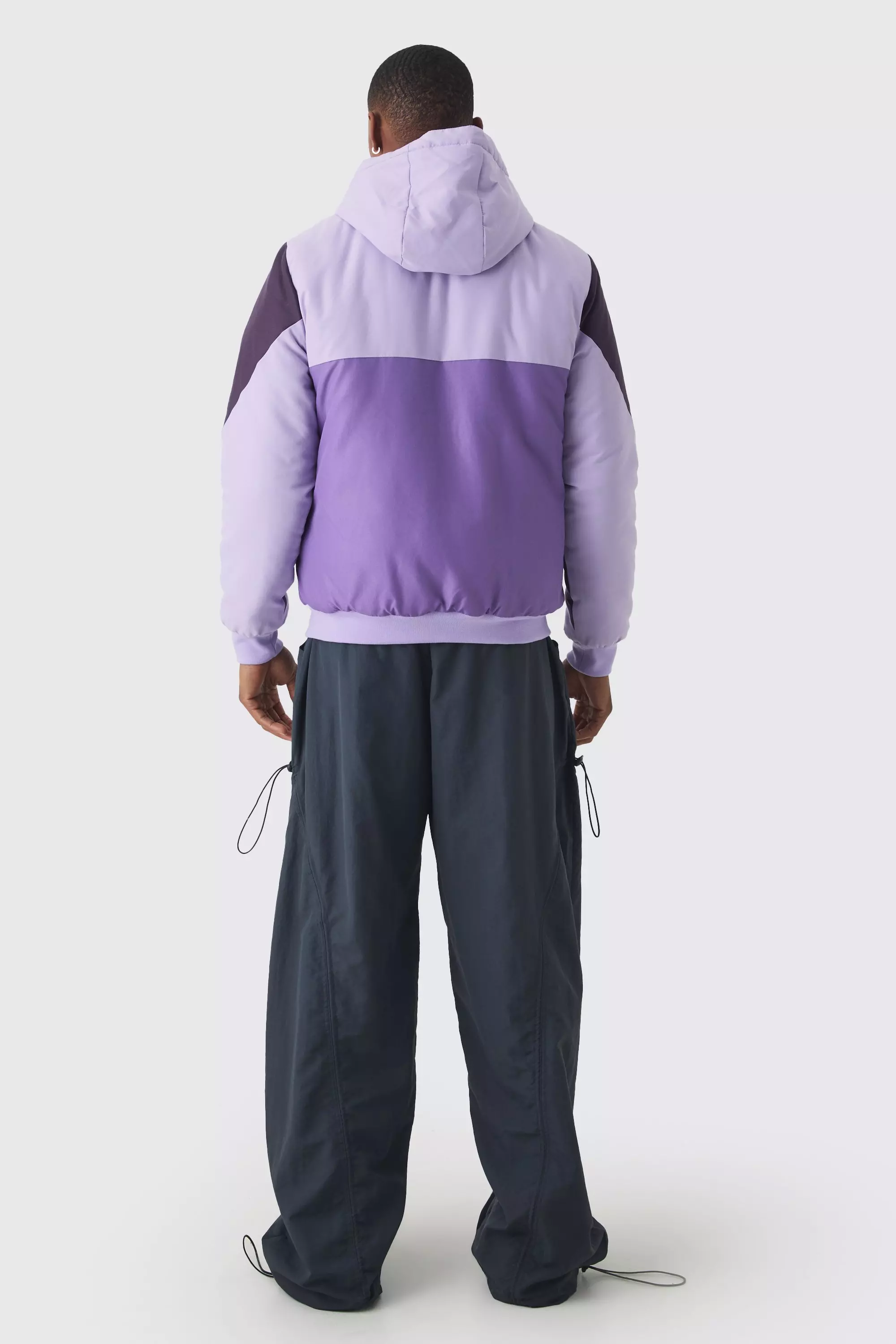 Lila Colorblock Bomberjacke mit Kapuze, Purple alternatives Bild