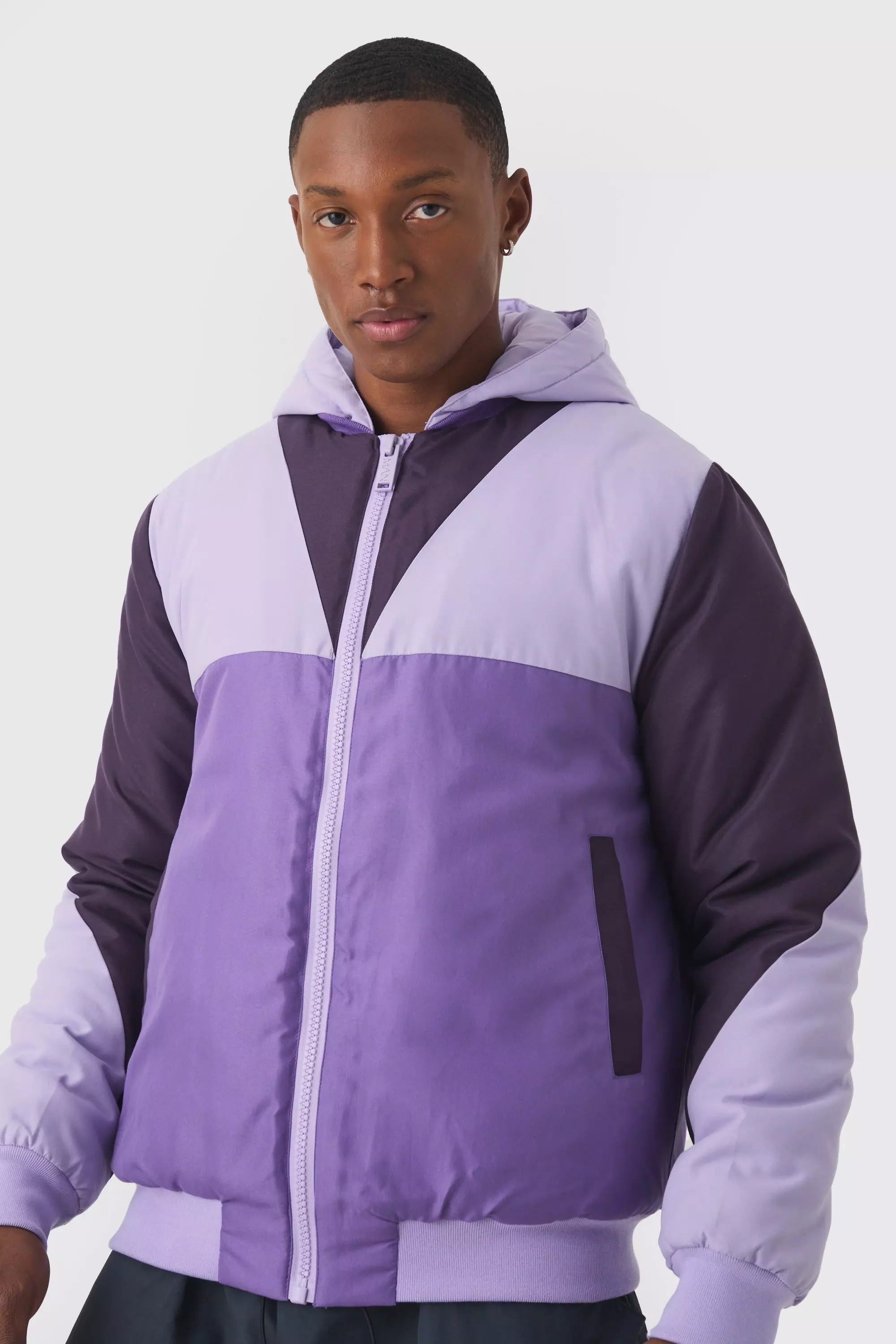 Lila Colorblock Bomberjacke mit Kapuze, Purple alternatives Bild