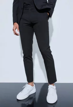 Slim Crop Pintuck Smart Jogger Trouser Black