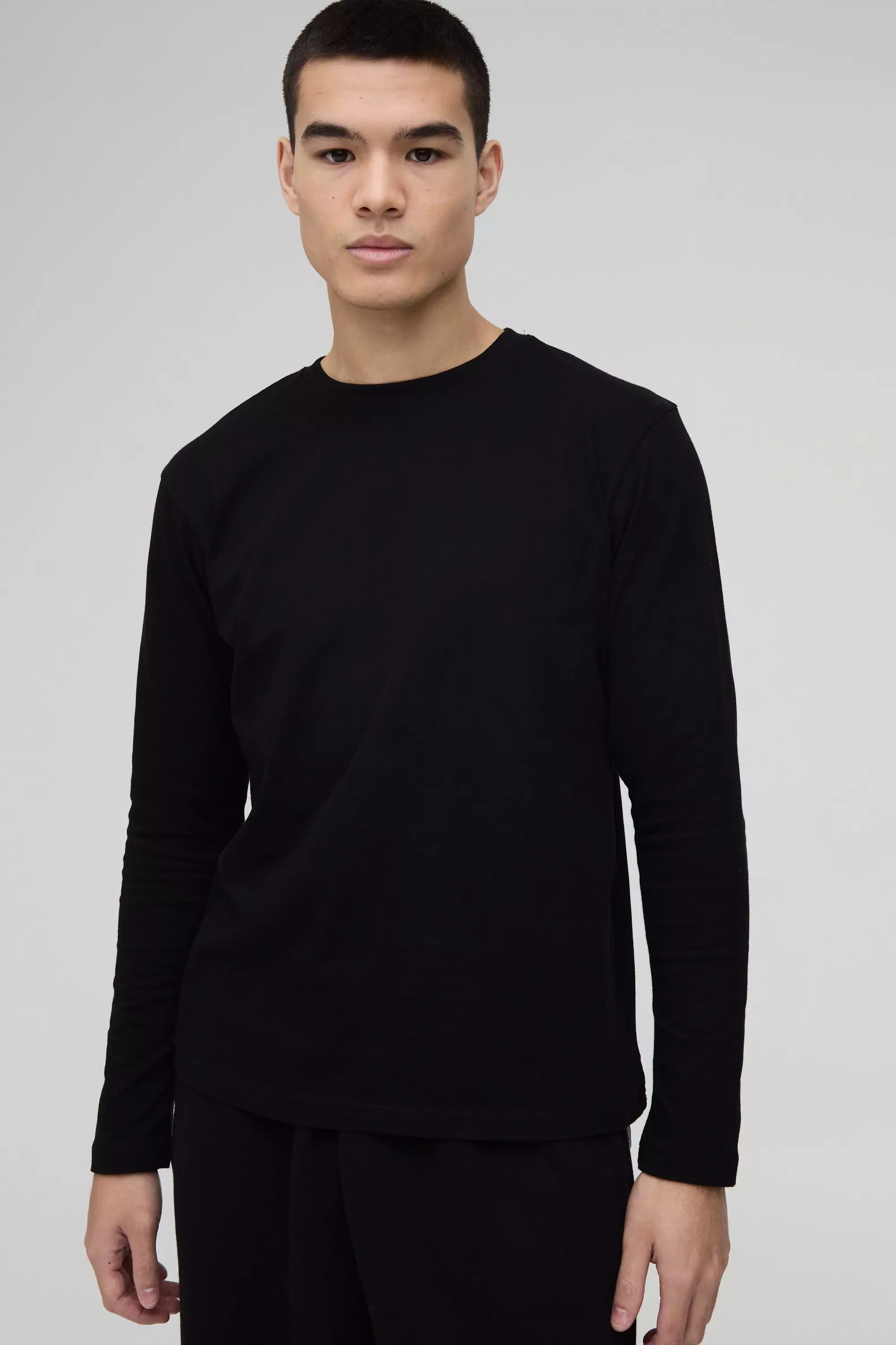 T-Shirt A Girocollo Basic A Maniche Lunghe, Black immagine alternativa