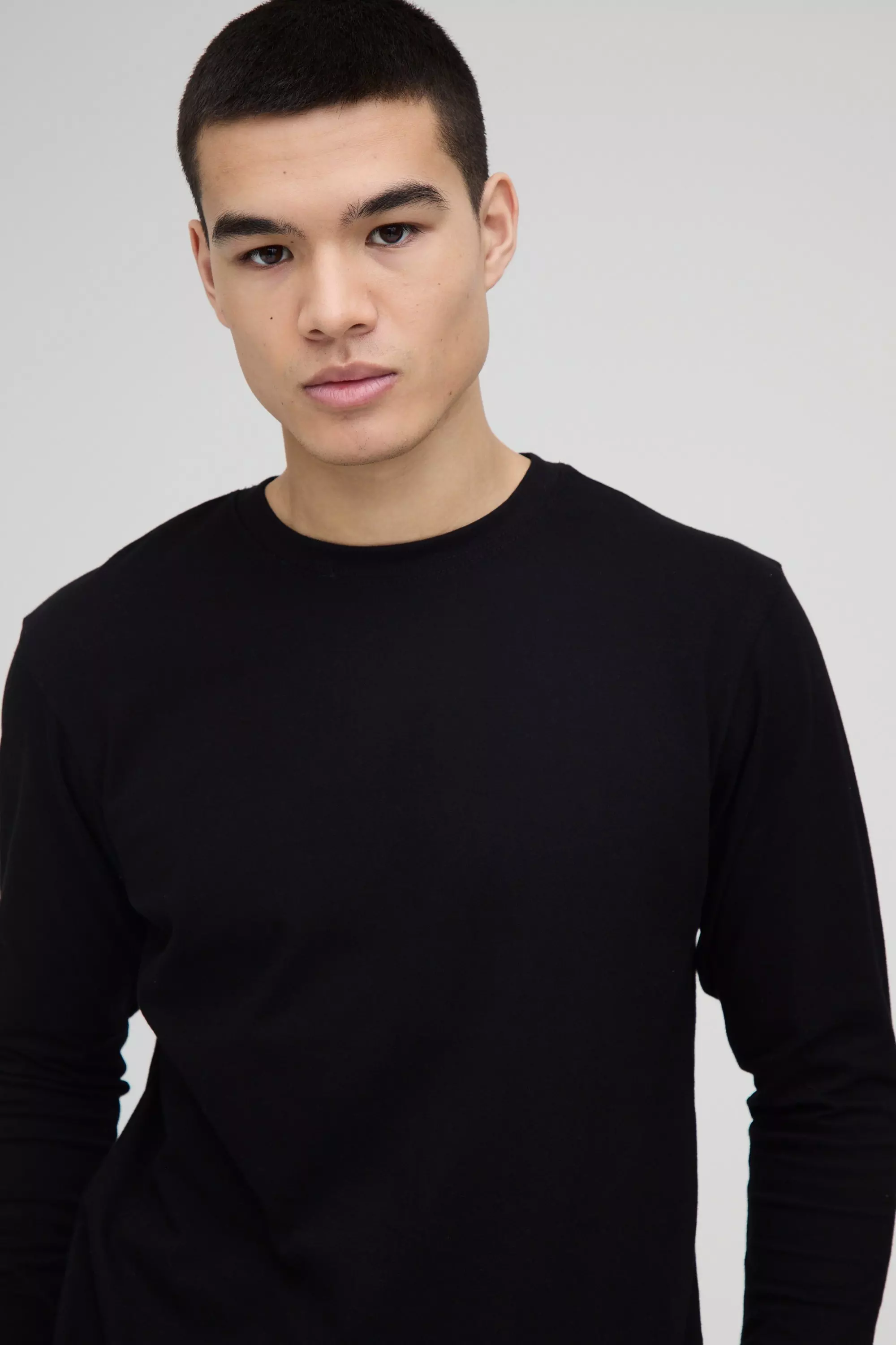 T-Shirt A Girocollo Basic A Maniche Lunghe, Black immagine alternativa
