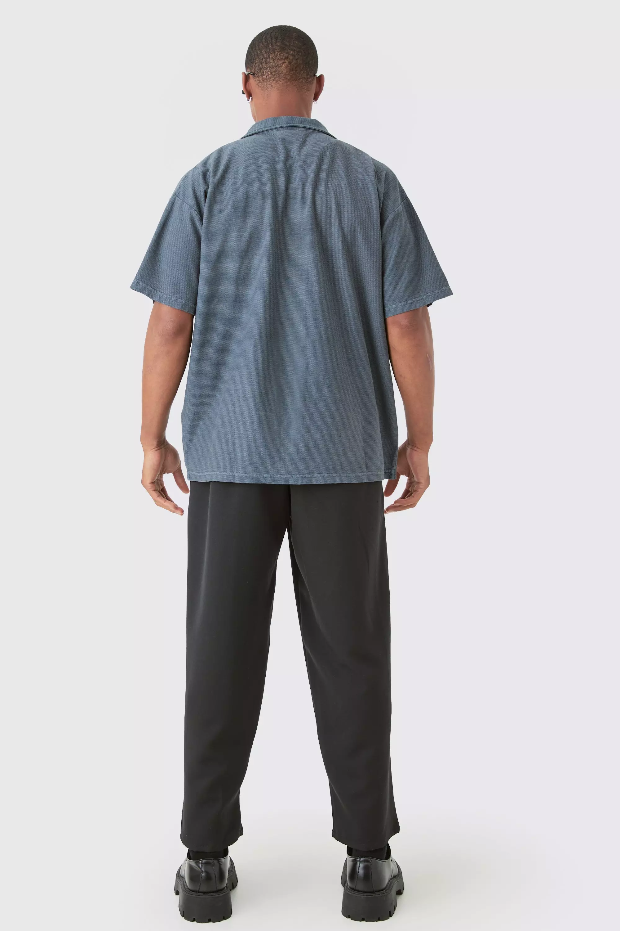 Camicia Slavata Con Trama, Spalle Scese E Rever, Charcoal immagine alternativa