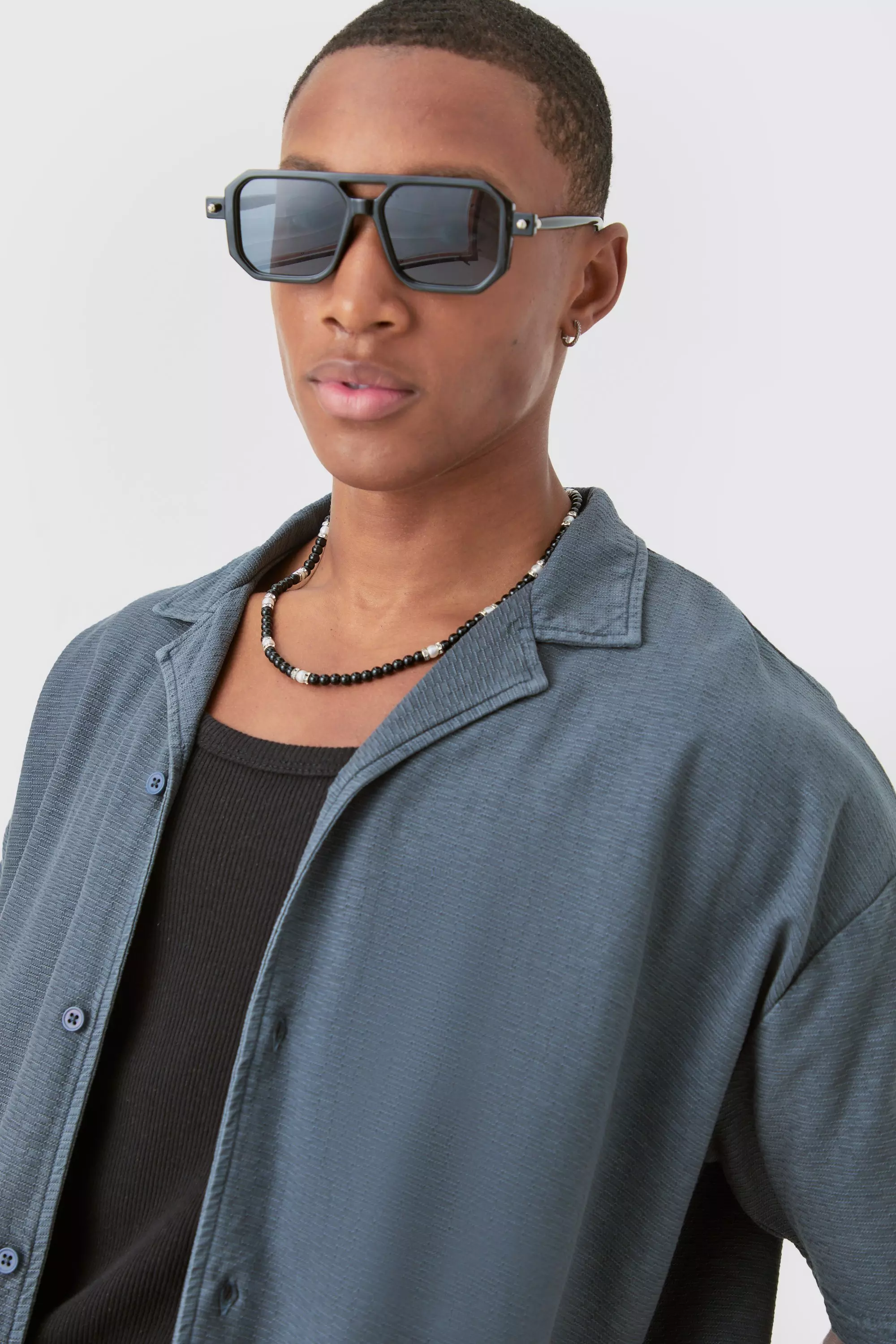Camicia Slavata Con Trama, Spalle Scese E Rever, Charcoal immagine alternativa