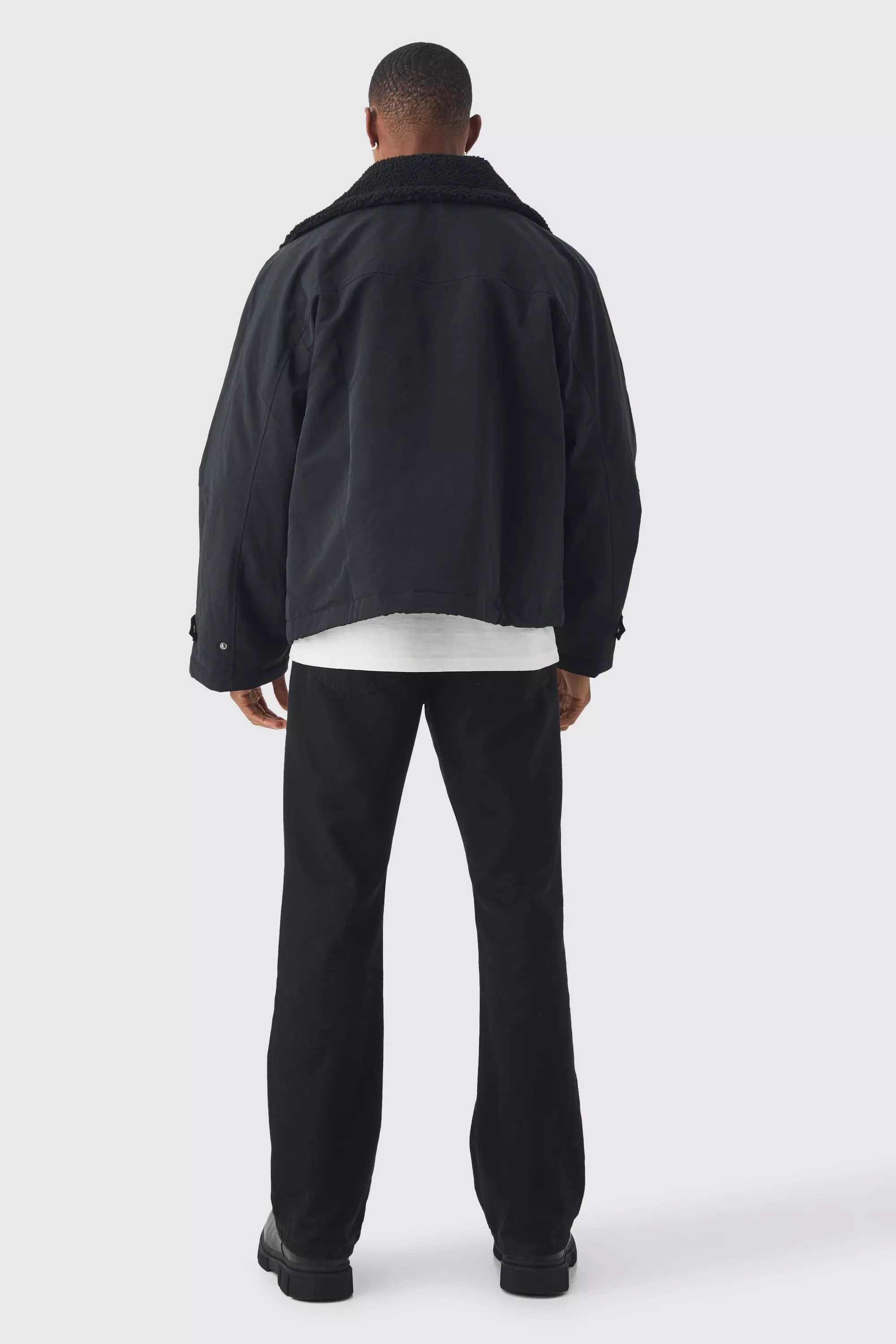 Parka Nero Con Colletto In Pile Borg, Black immagine alternativa