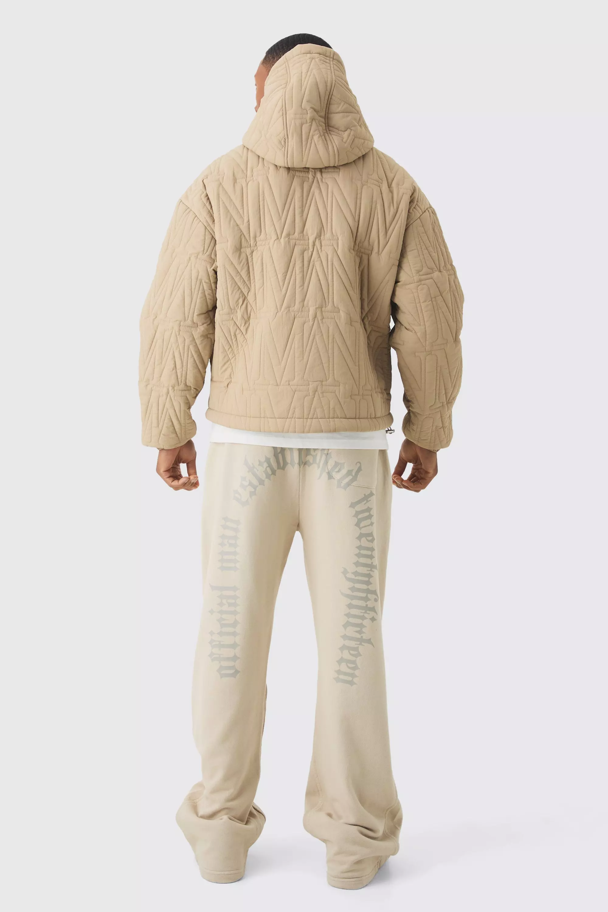 Man Quilted Hooded Puffer Coat In Taupe alternative image
