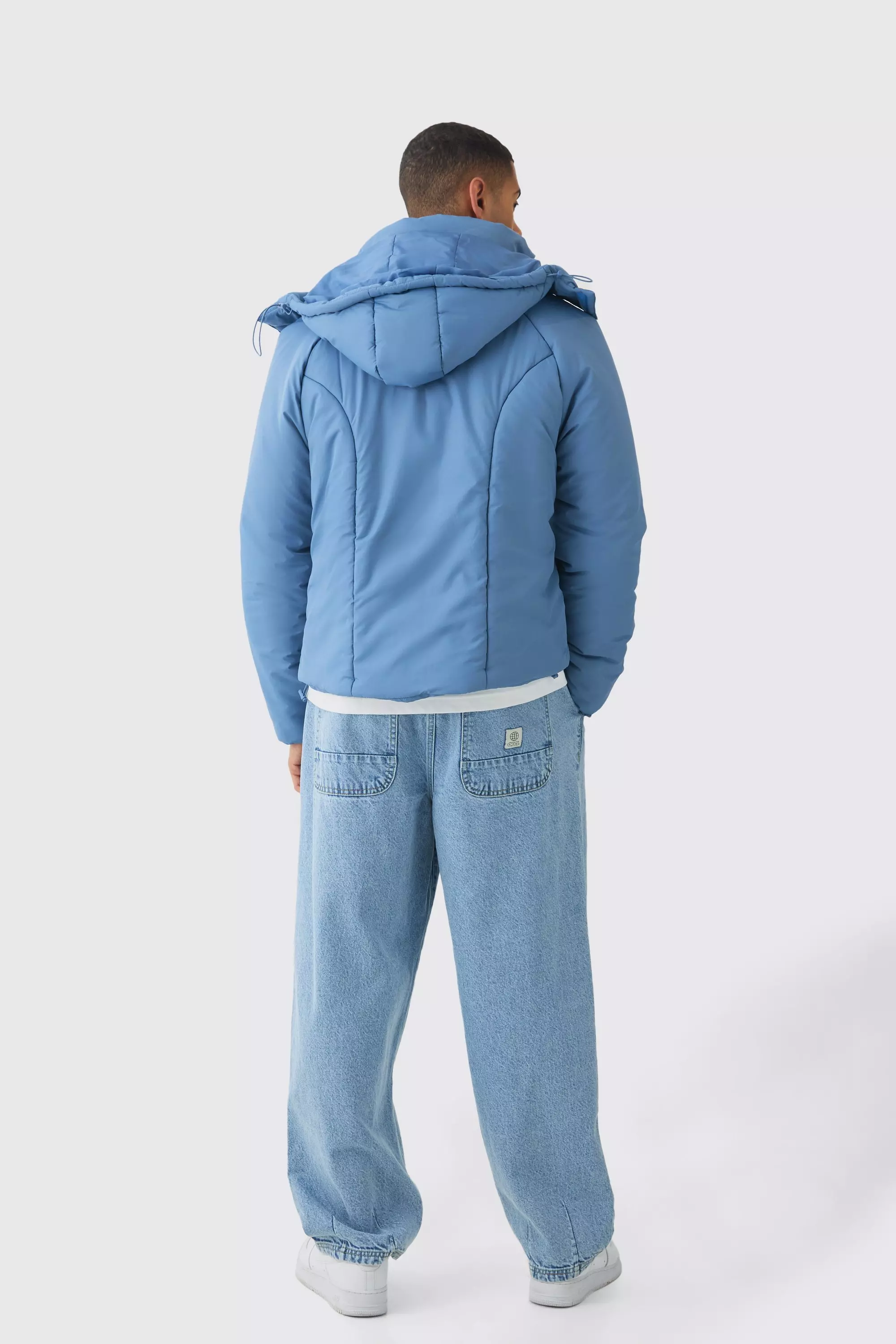 Boxy Quilted Hooded Puffer Coat In Blue alternative image
