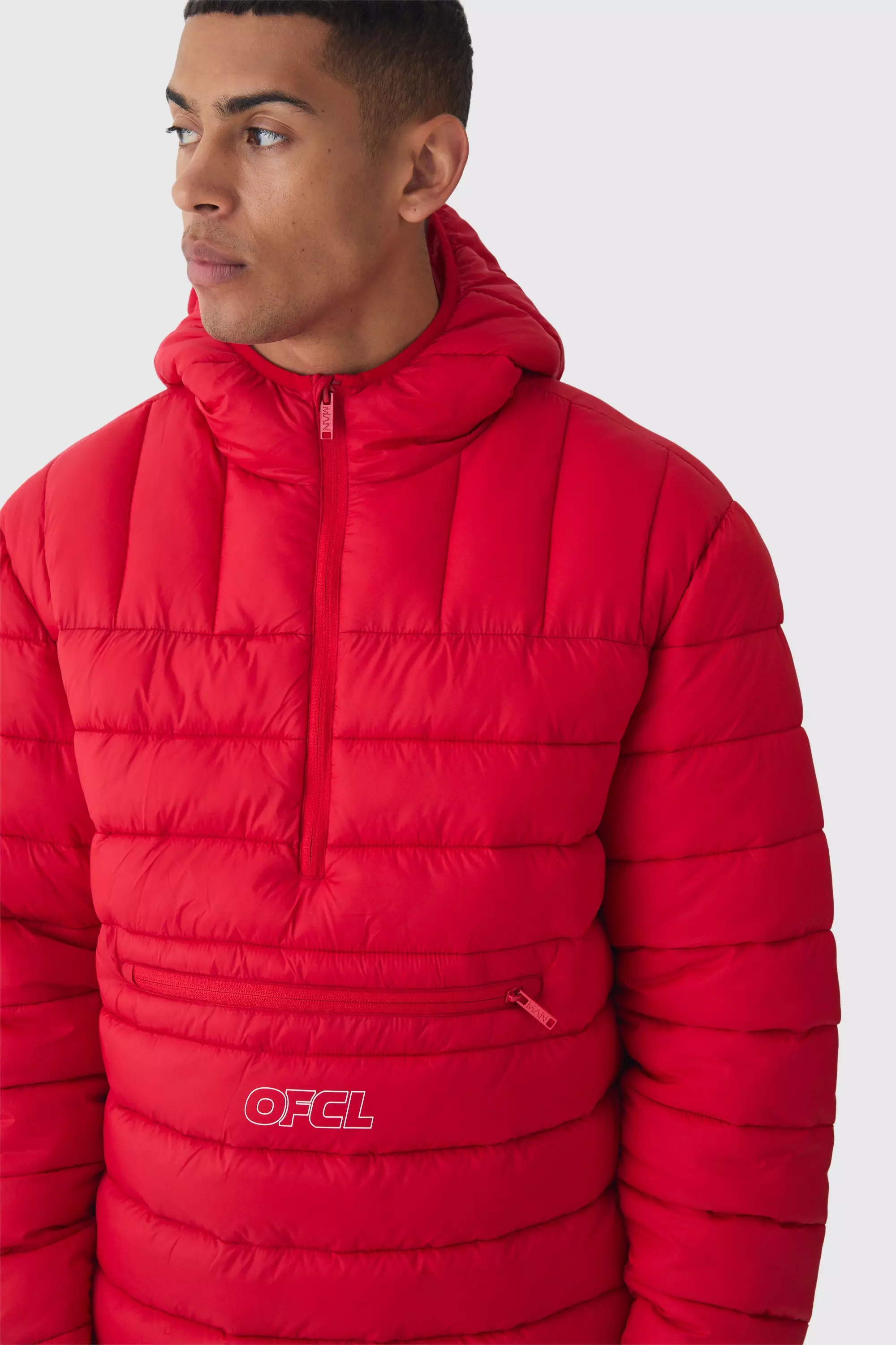 OFCL Half Zip Hooded Puffer Coat In Red alternative image