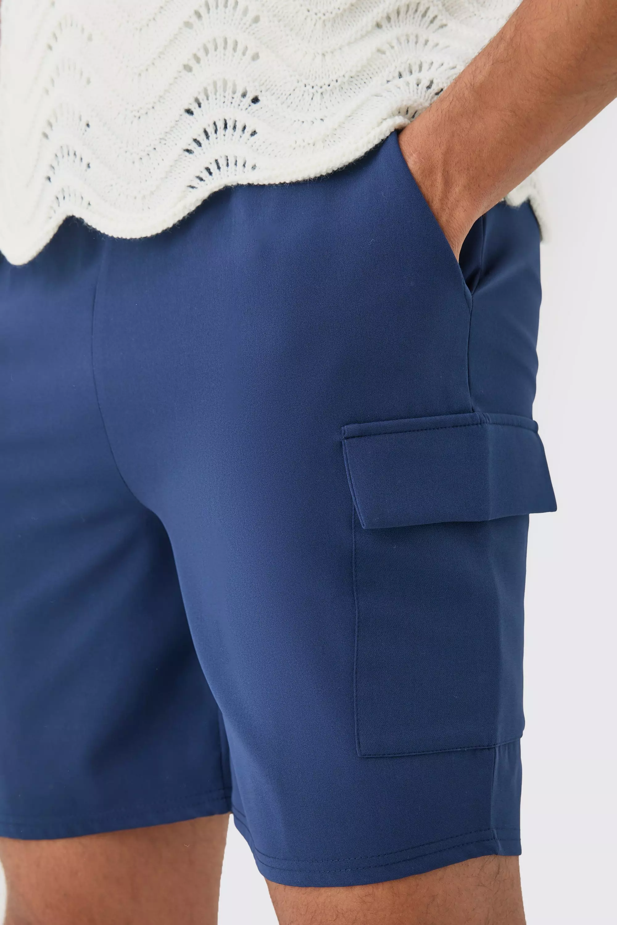 Navy Elasticated Waist Skinny Fit Cargo Shorts alternative image