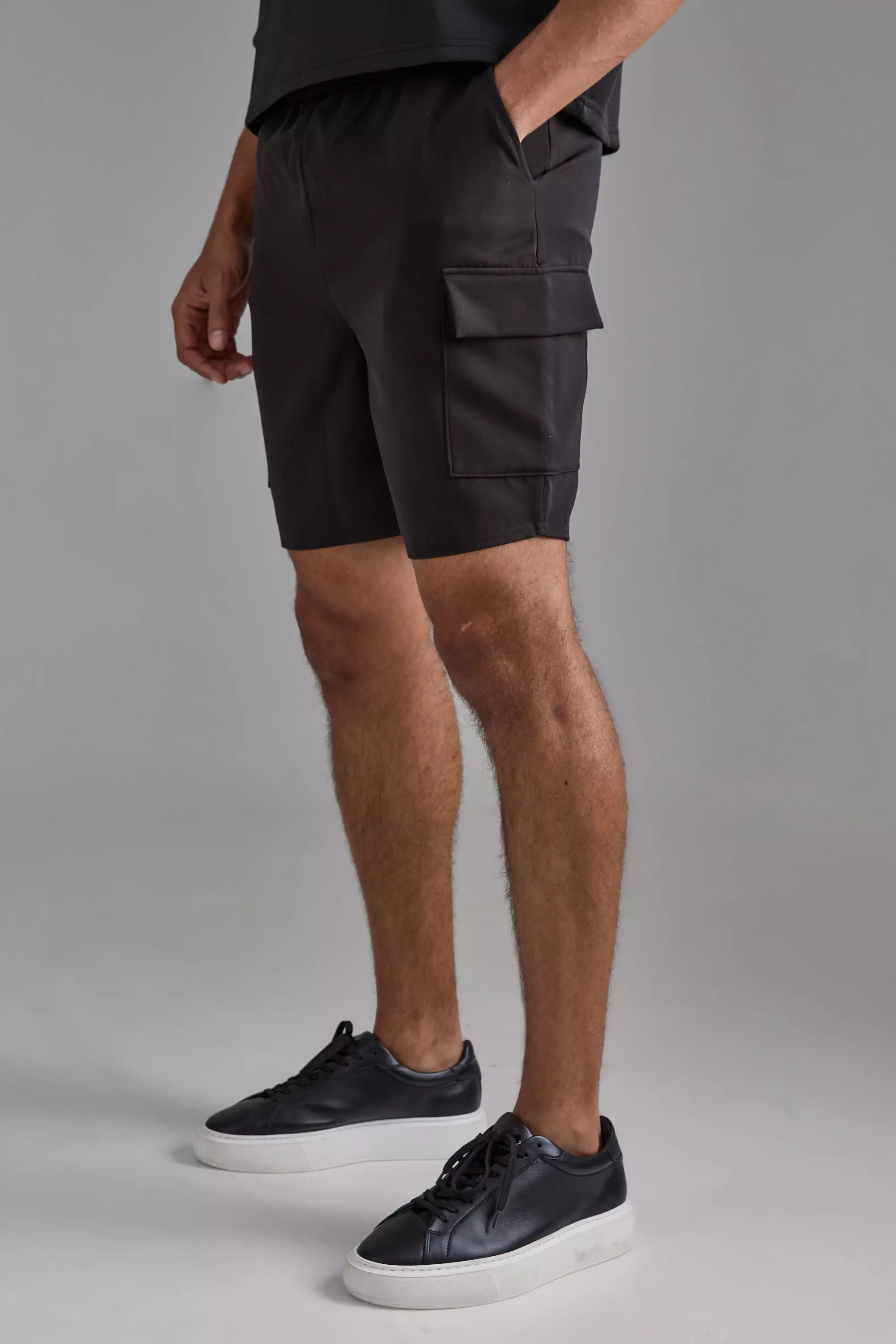 Elasticated Waist Skinny Fit Cargo Shorts Black