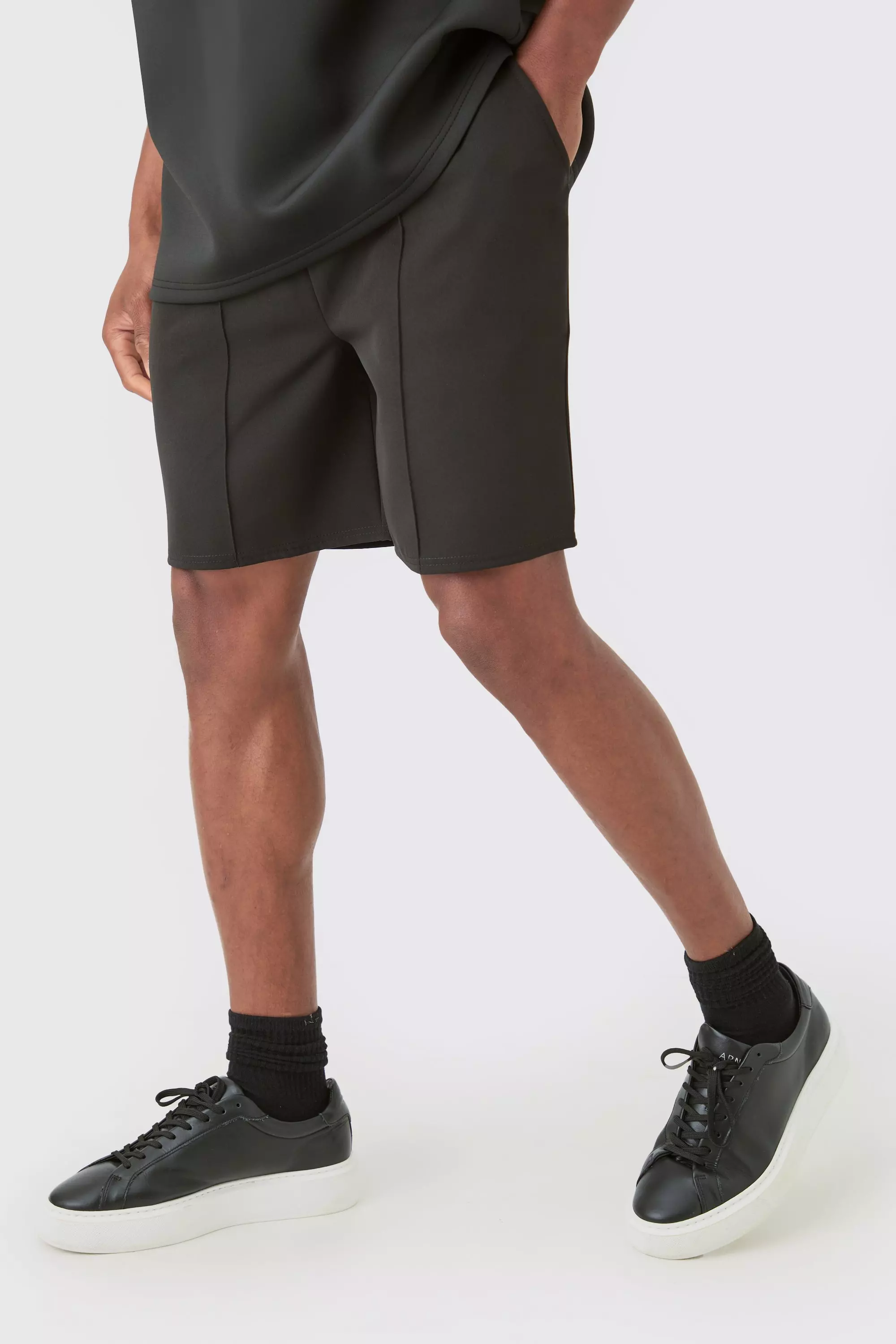 Pin Tuck Stretch Elasticated Waist Shorts Black