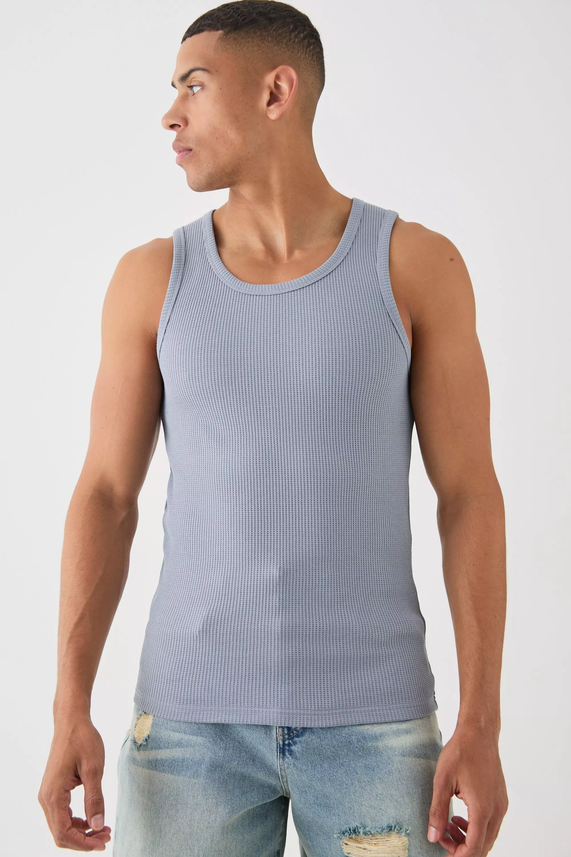 Slim Waffle Vest slate blue