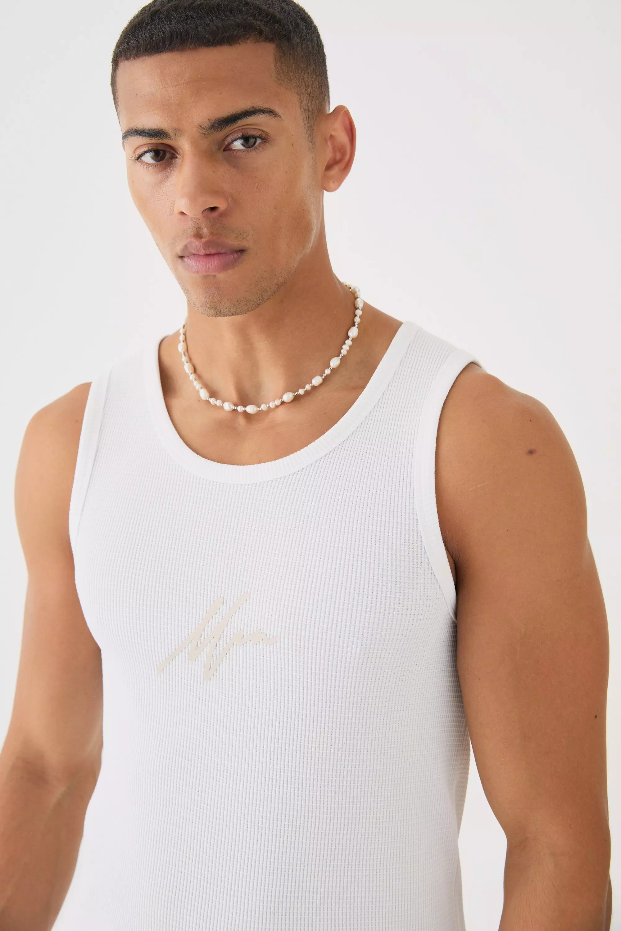 White Man Signature Slim Waffle Embroidered Vest alternative image