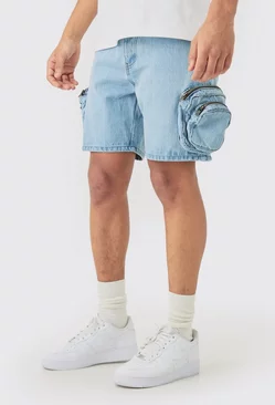 Slim Fit 3d Cargo Pocket Denim Shorts In Light Blue Light blue