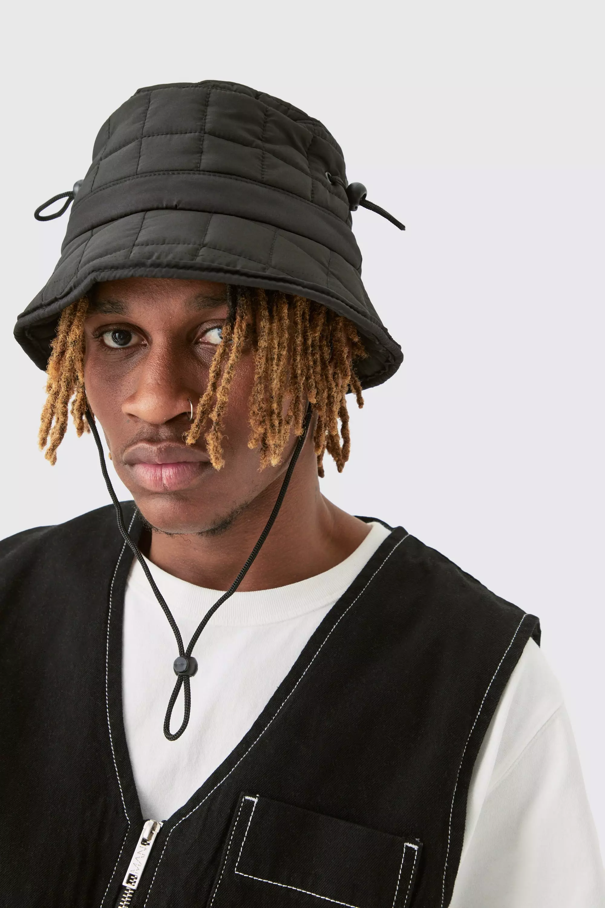 Quilted Nylon Bucket Hat Black