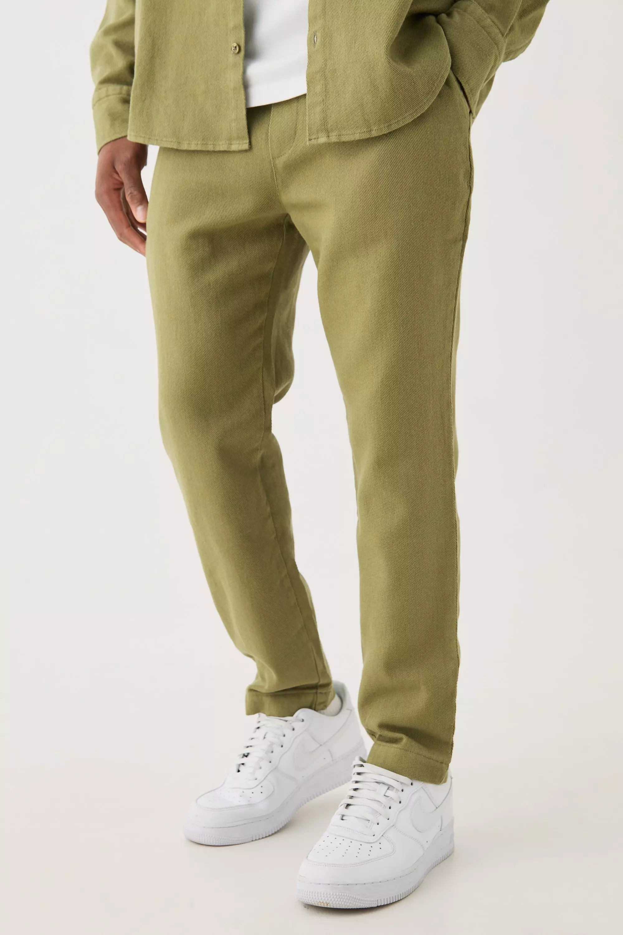 Textured Elasticated Waist Straight Fit Pants Khaki