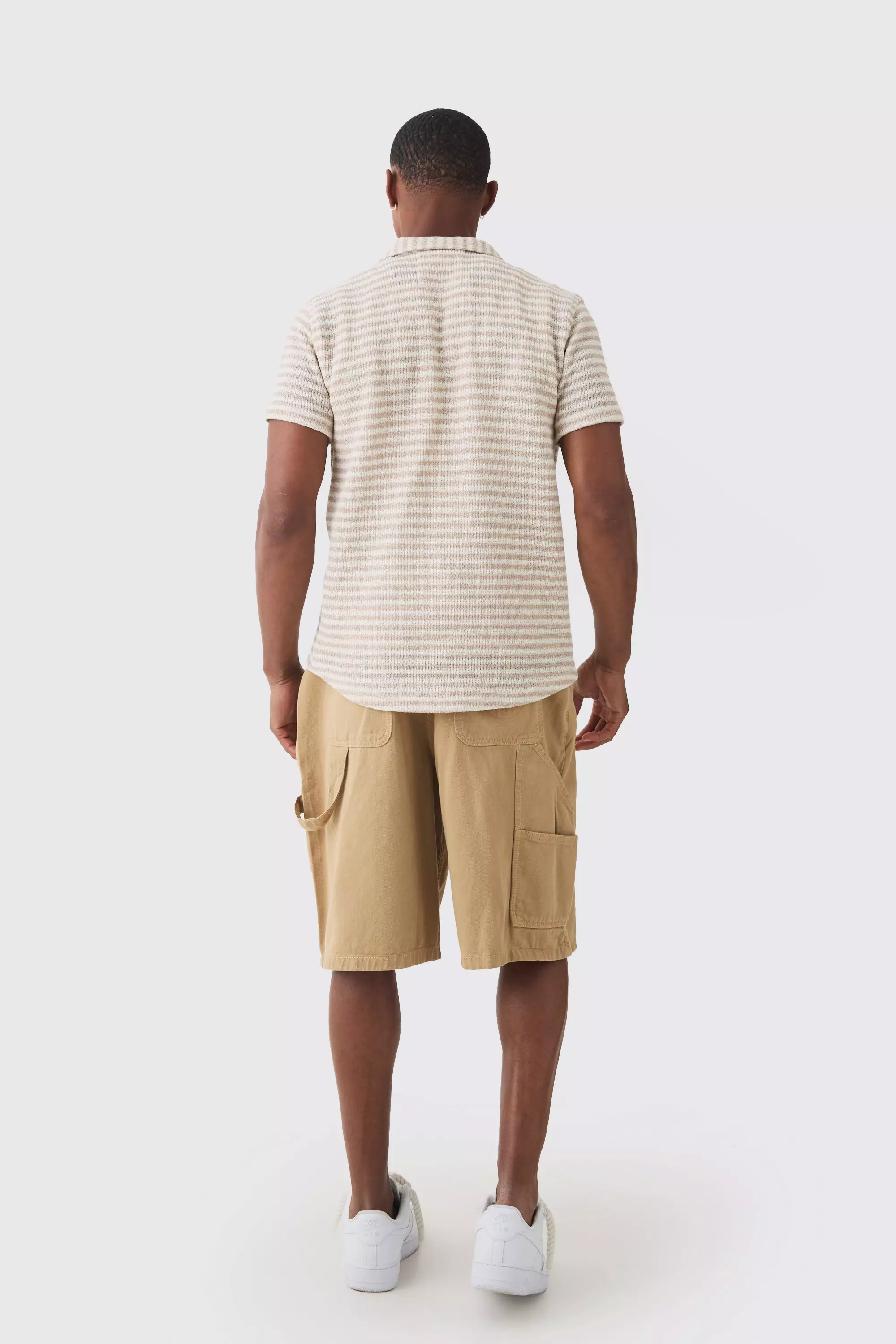 Taupe Tonal Stripe Open Stitch Resort Shirt alternative image