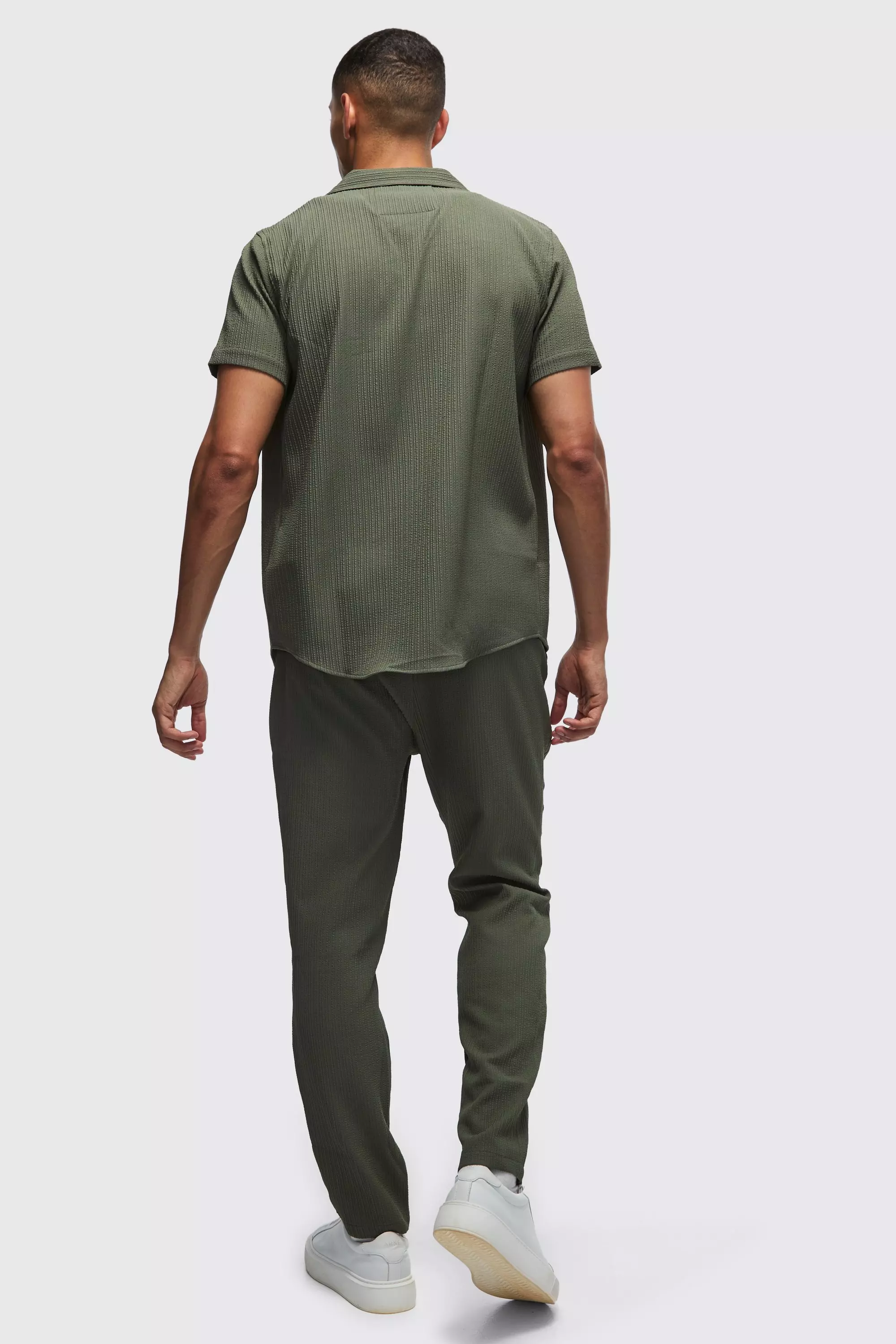 Khaki Seersucker Revere Collar Shirt & Trouser Set alternative image