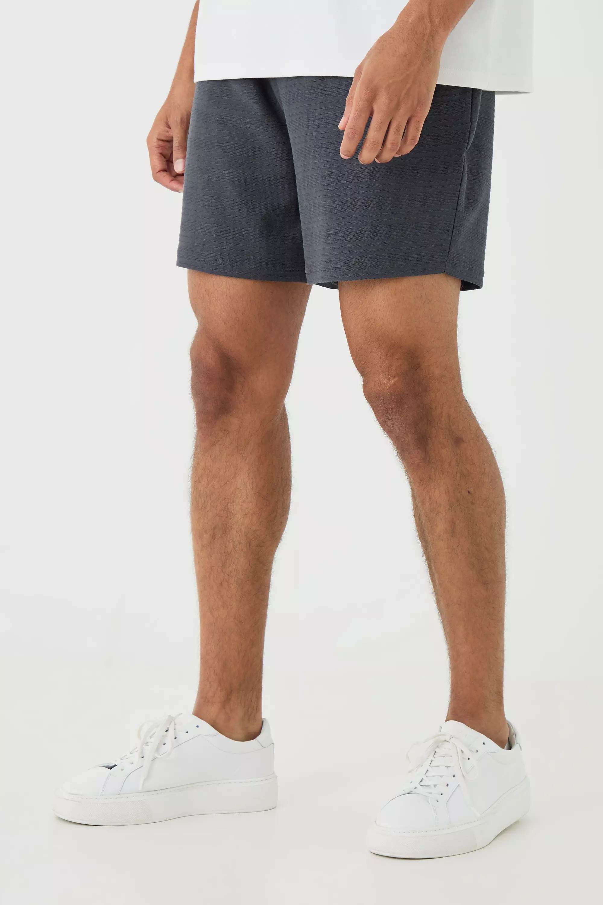 Charcoal Relaxed Fit Short Length Jacquard Striped Short alternative image