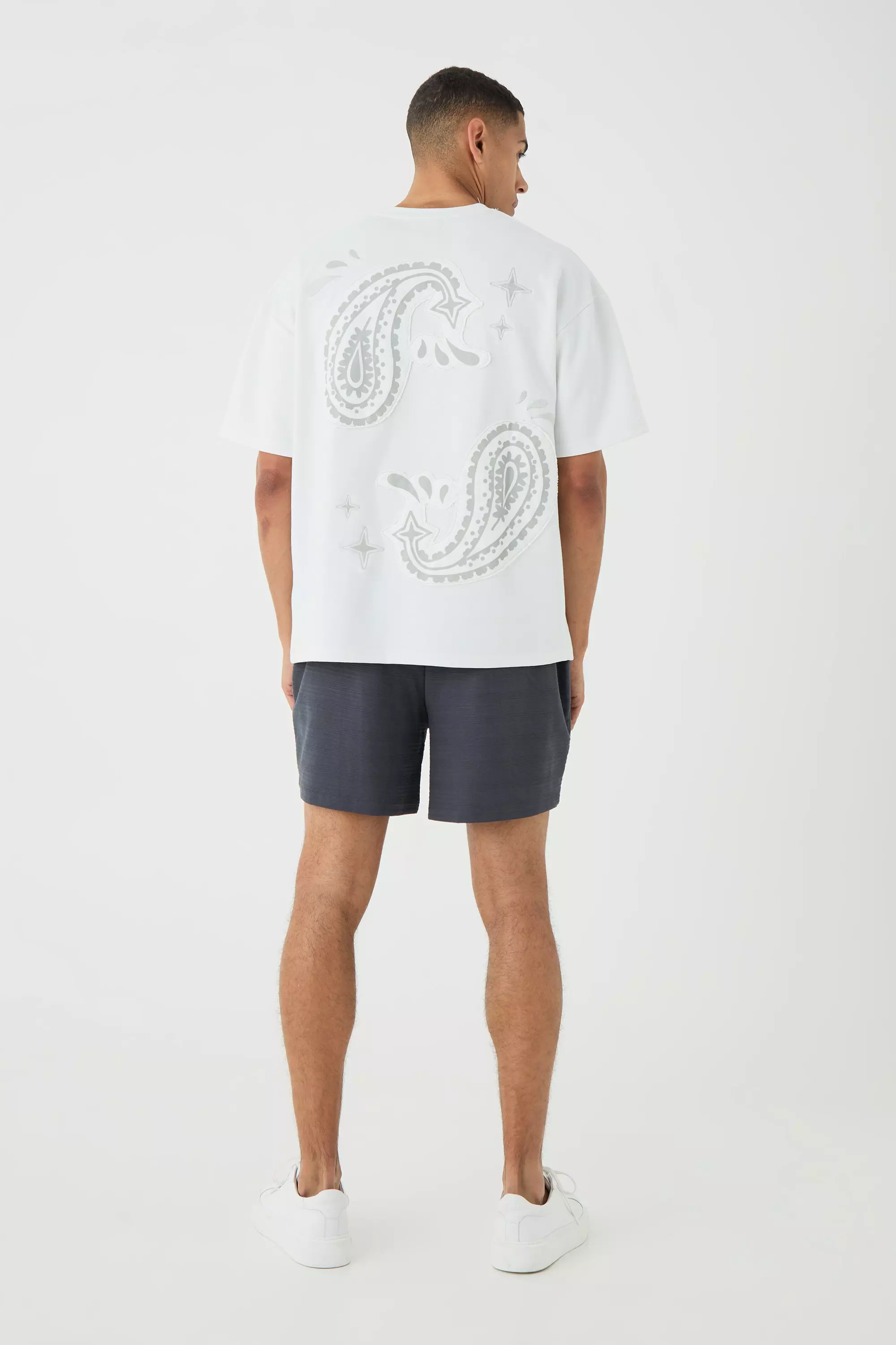 Charcoal Relaxed Fit Short Length Jacquard Striped Short alternative image