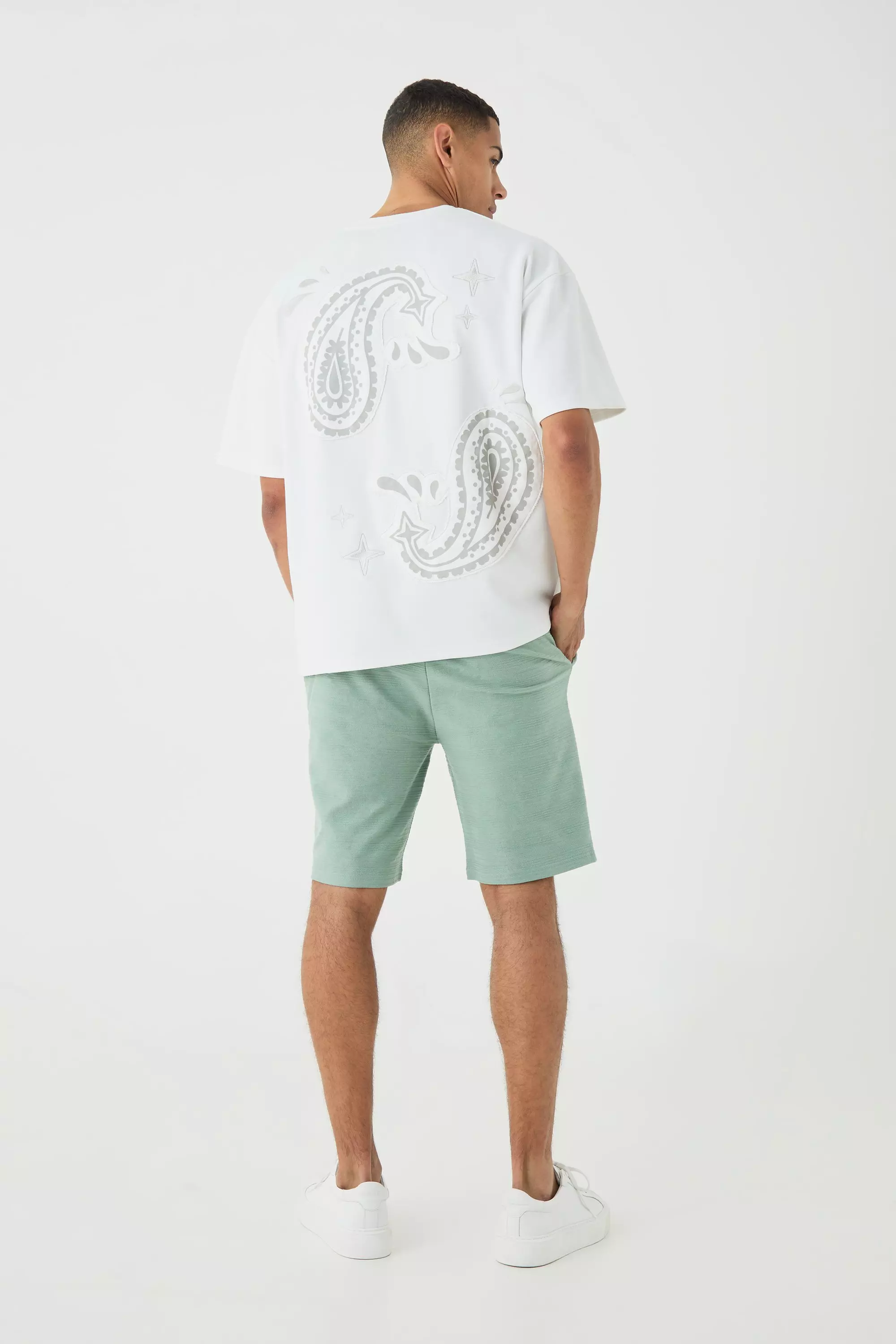 Olive Slim Fit Mid Length Jacquard Stripe Short alternative image
