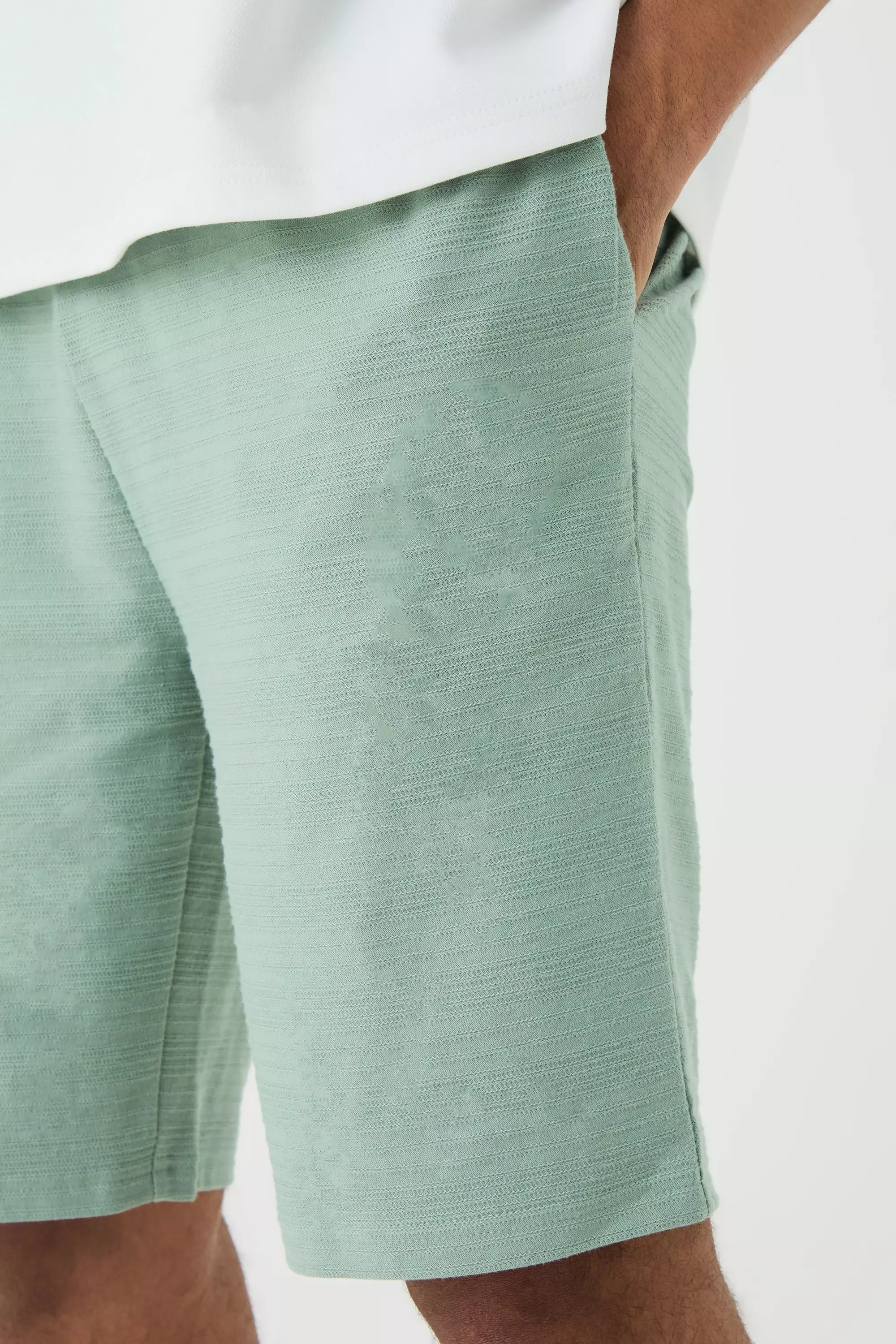 Olive Slim Fit Mid Length Jacquard Stripe Short alternative image