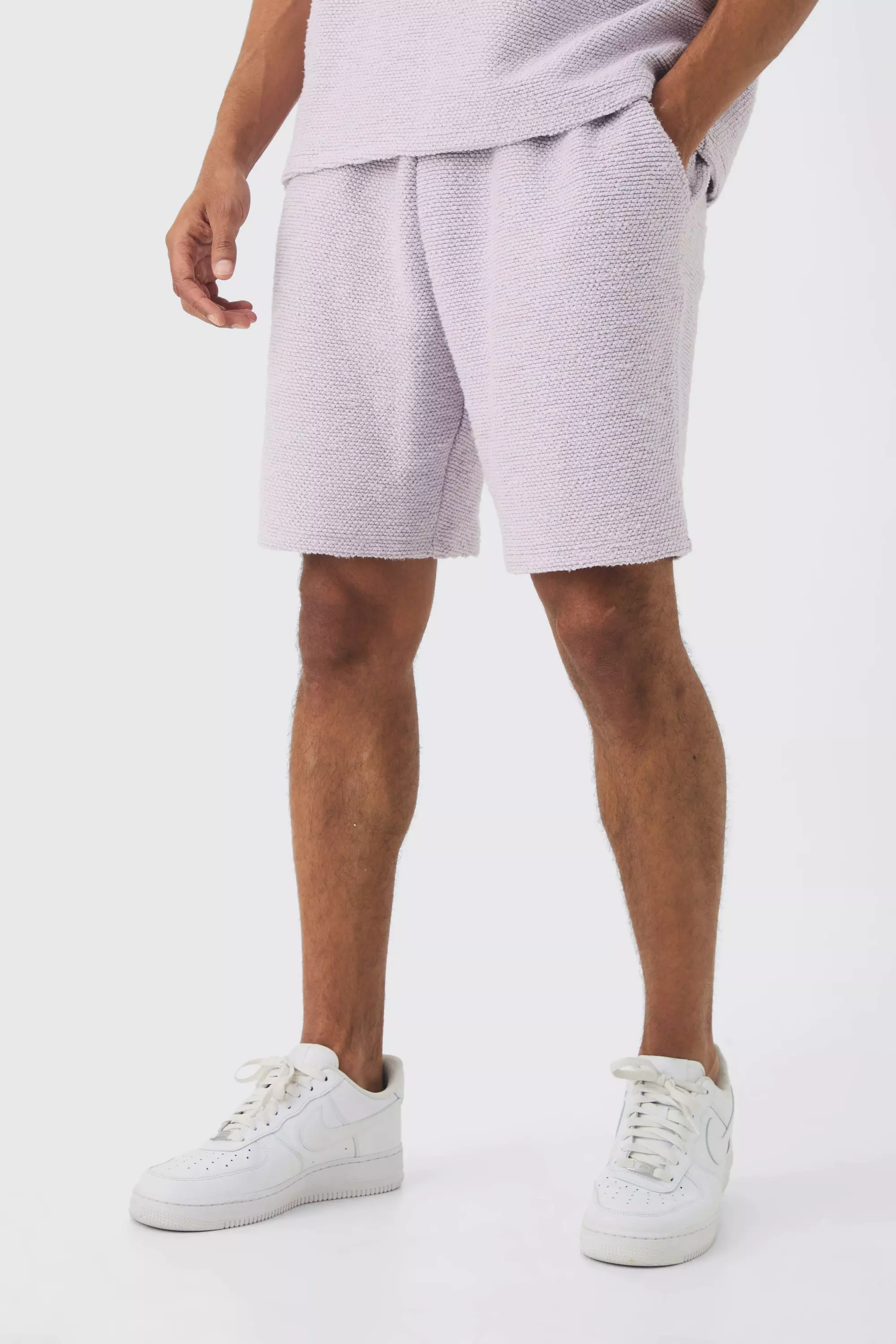 Relaxed Fit Mid Length Heavy Boucle Short lilac haze